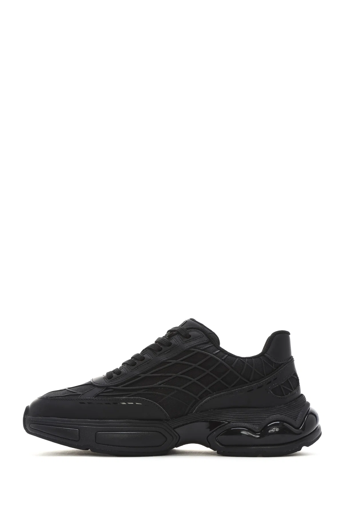 Erkek Siyah Bağcıklı Kalın Tabanlı Kumaş Sneaker - Image 2