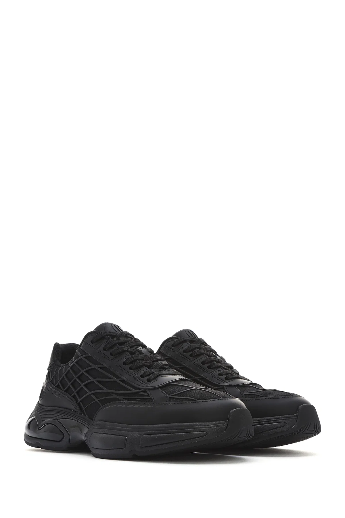 Erkek Siyah Bağcıklı Kalın Tabanlı Kumaş Sneaker - Image 3