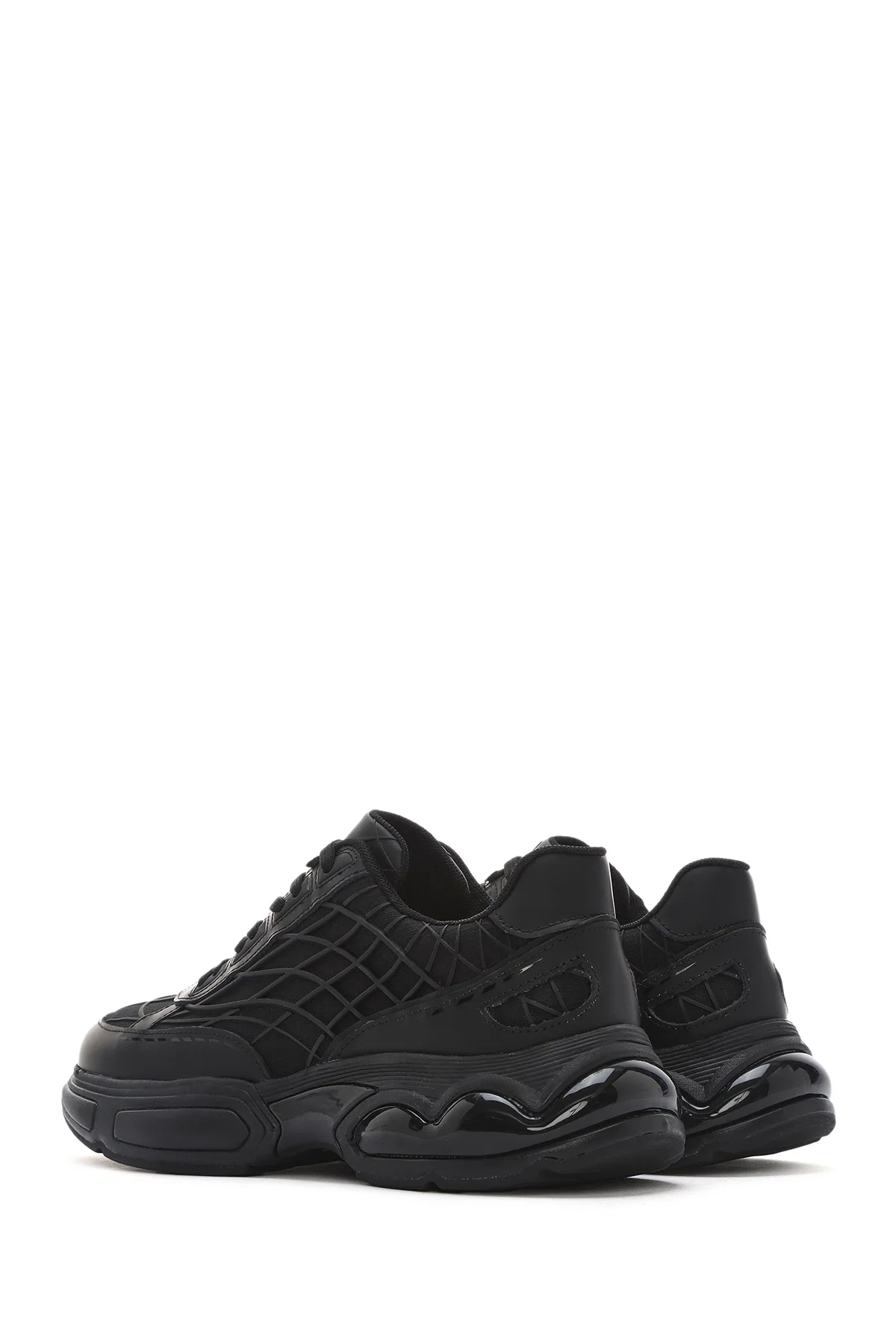 Erkek Siyah Bağcıklı Kalın Tabanlı Kumaş Sneaker - Image 5
