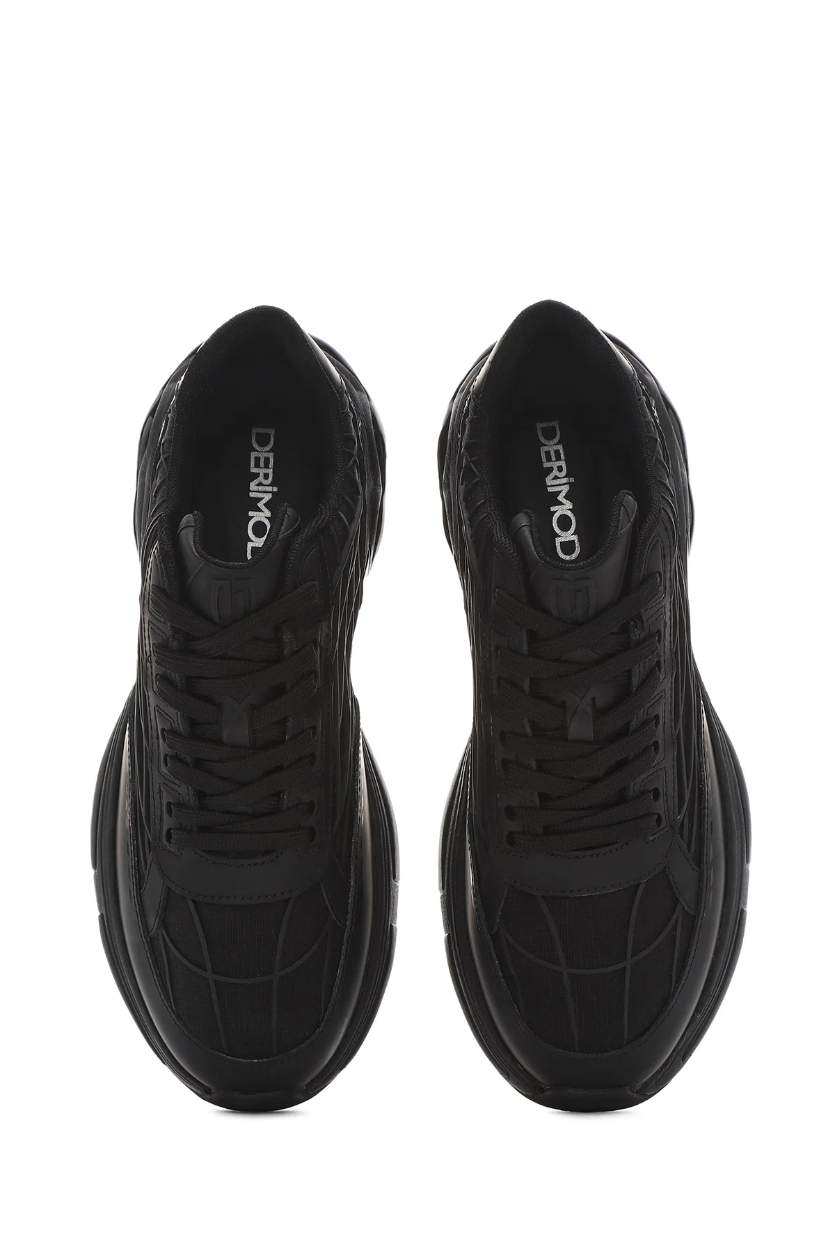Erkek Siyah Bağcıklı Kalın Tabanlı Kumaş Sneaker - Image 7
