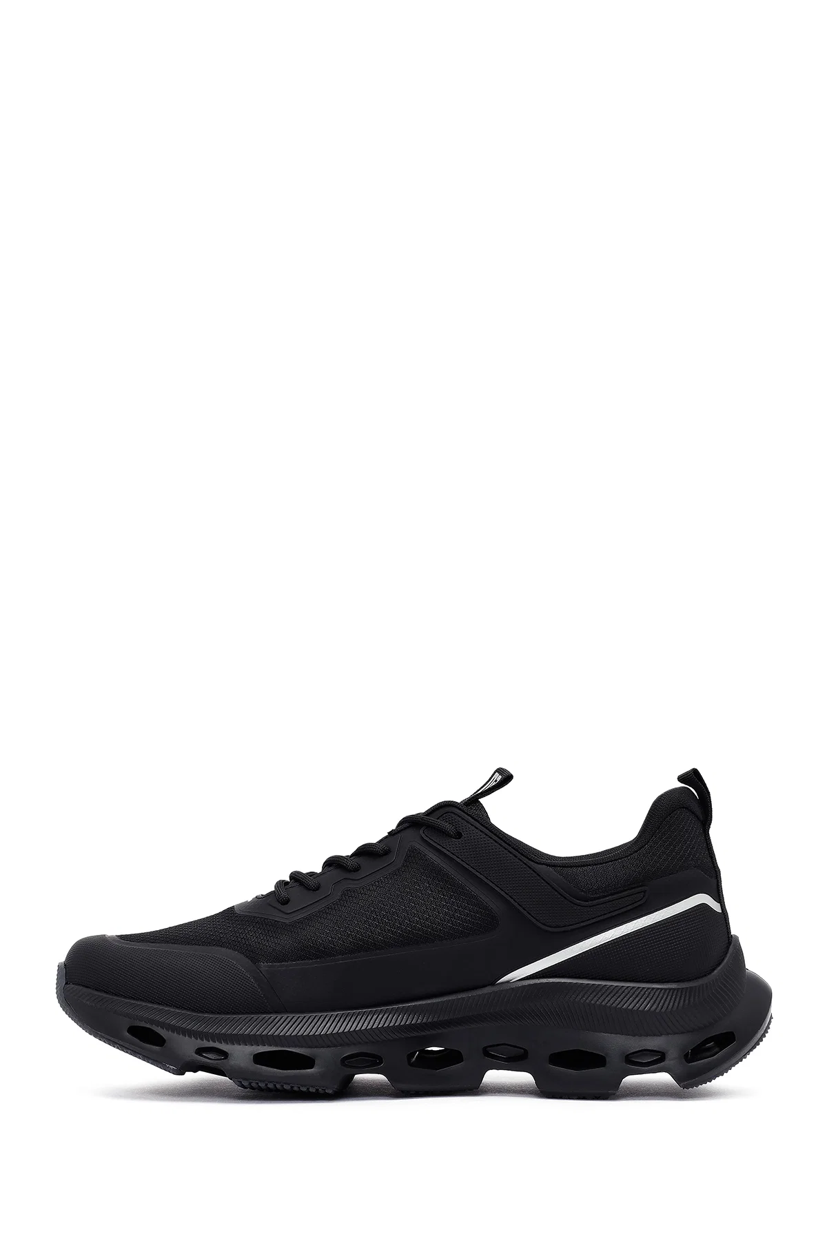 Erkek Siyah Bağcıklı Kalın Tabanlı Kumaş Sneaker - Image 2