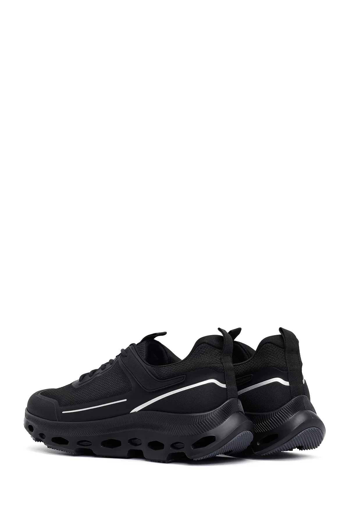 Erkek Siyah Bağcıklı Kalın Tabanlı Kumaş Sneaker - Image 5