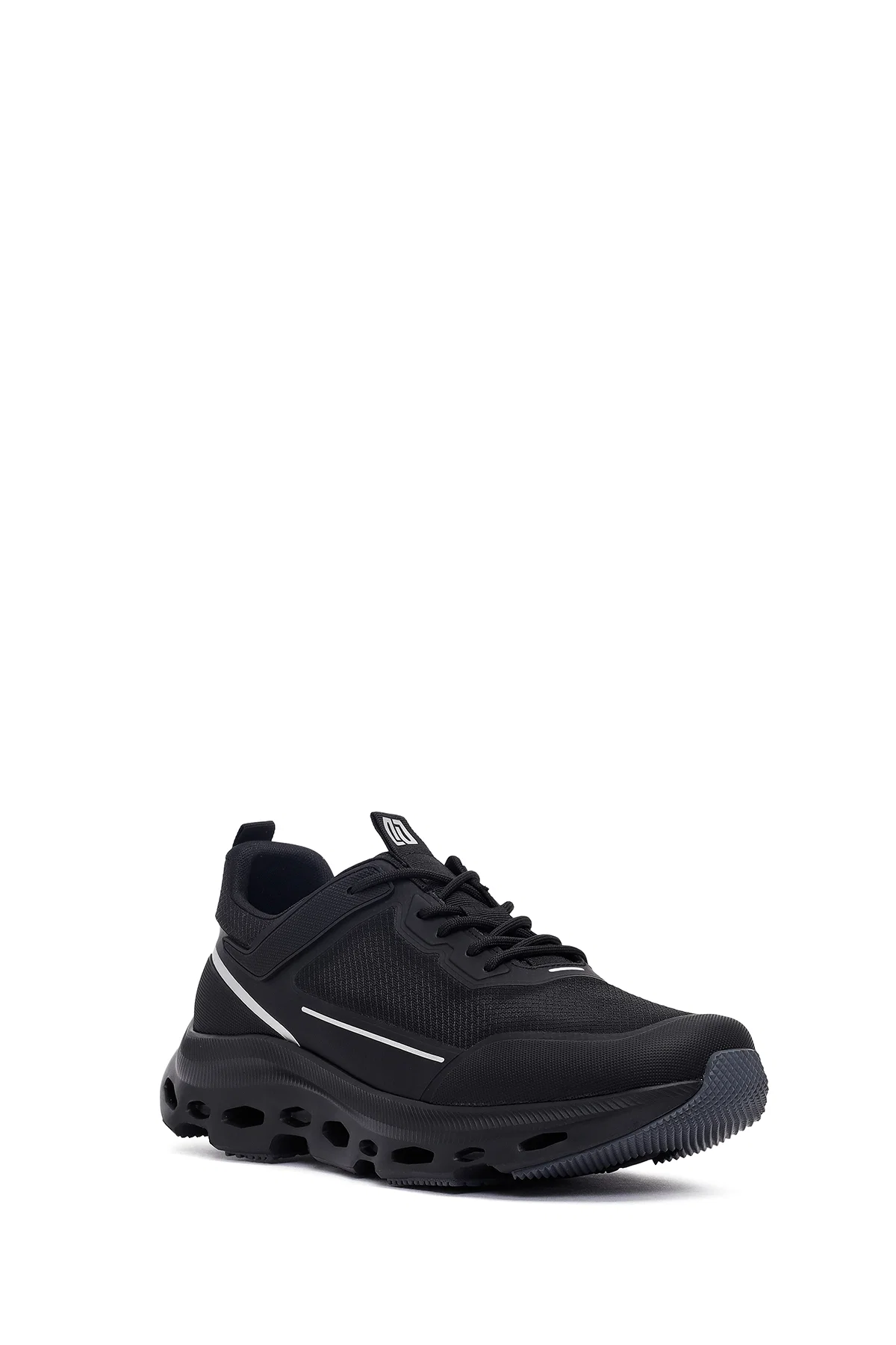 Erkek Siyah Bağcıklı Kalın Tabanlı Kumaş Sneaker - Image 6