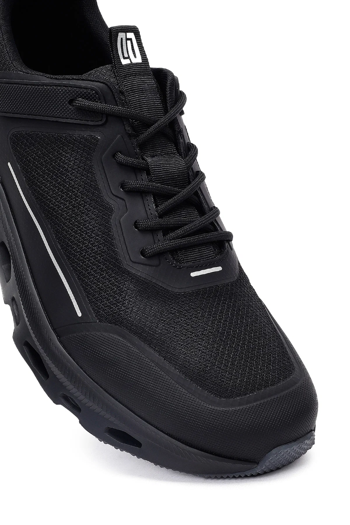 Erkek Siyah Bağcıklı Kalın Tabanlı Kumaş Sneaker - Image 9
