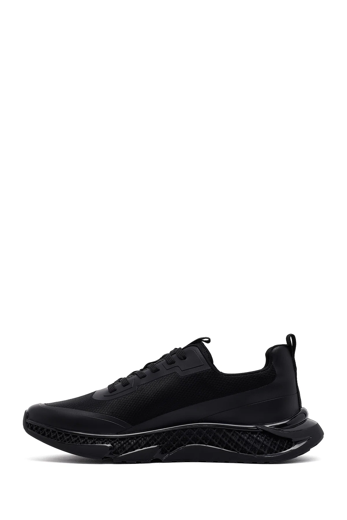 Erkek Siyah Bağcıklı Kalın Tabanlı Kumaş Sneaker - Image 2
