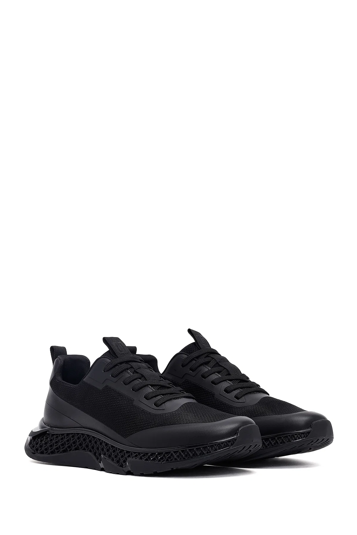 Erkek Siyah Bağcıklı Kalın Tabanlı Kumaş Sneaker - Image 3