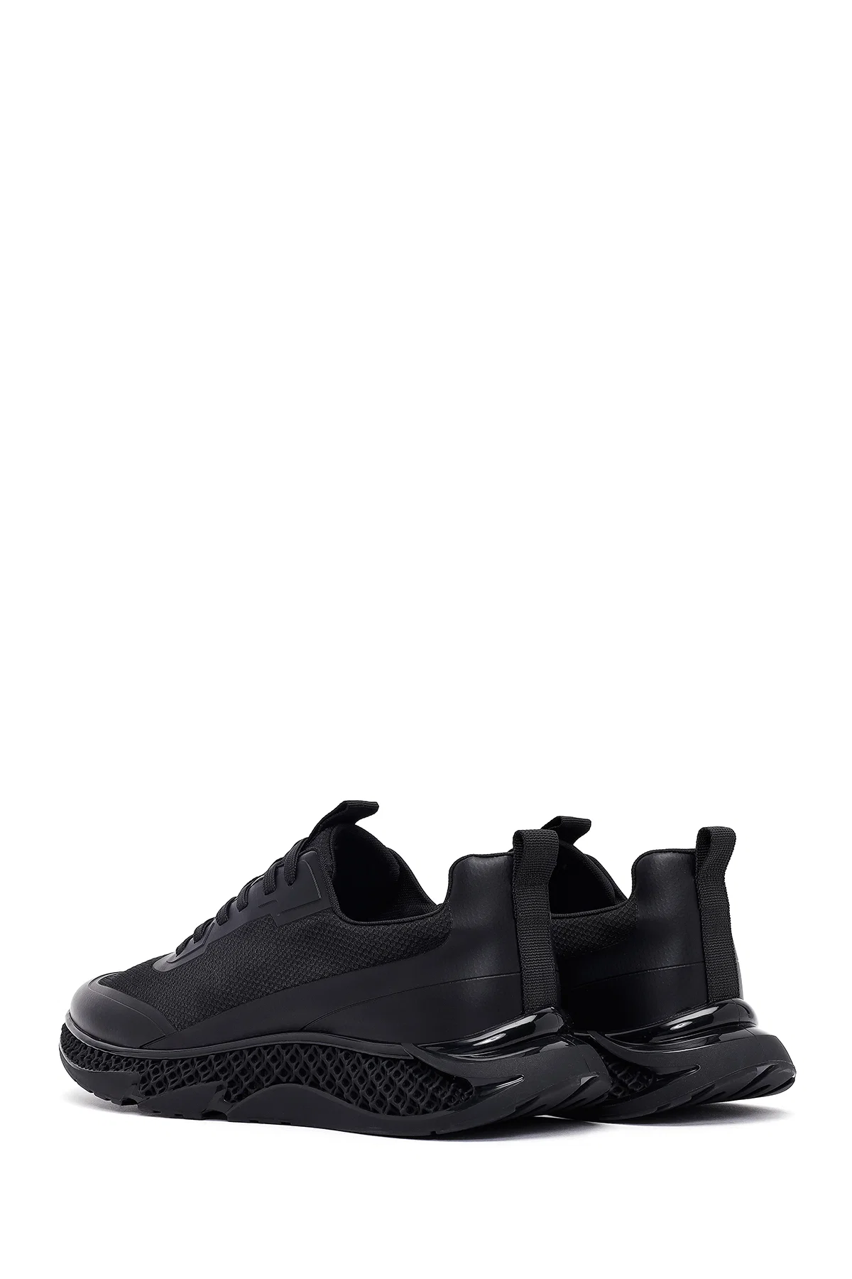 Erkek Siyah Bağcıklı Kalın Tabanlı Kumaş Sneaker - Image 5