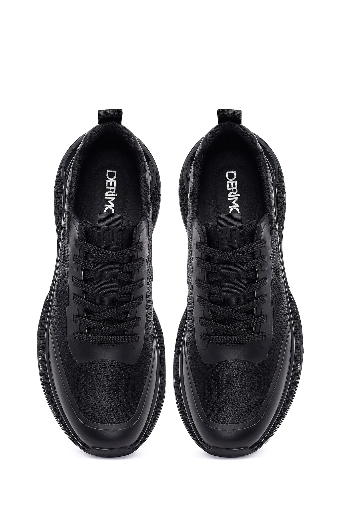 Erkek Siyah Bağcıklı Kalın Tabanlı Kumaş Sneaker - Image 7