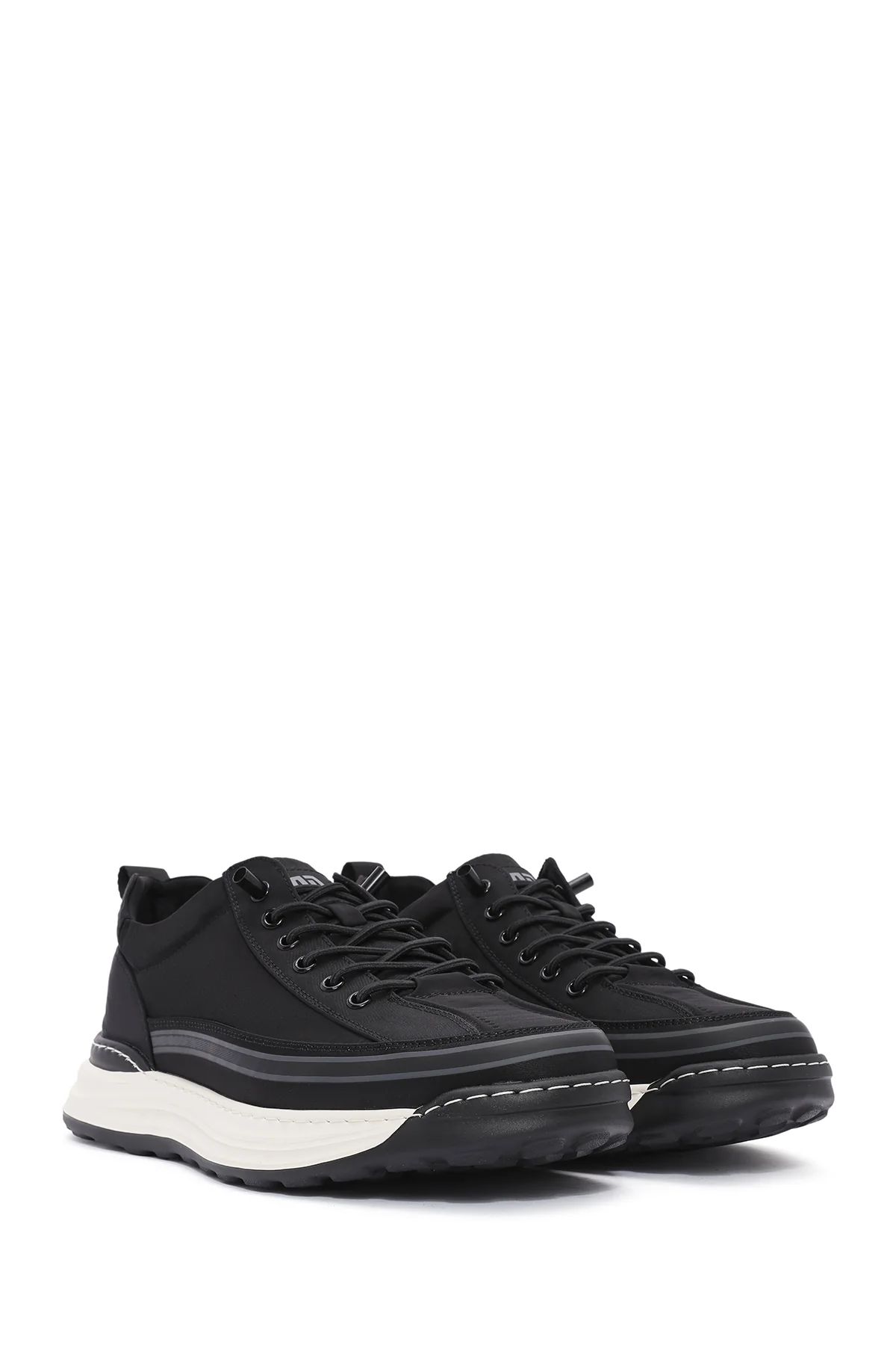 Erkek Siyah Bağcıklı Kalın Tabanlı Kumaş Sneaker - Image 2