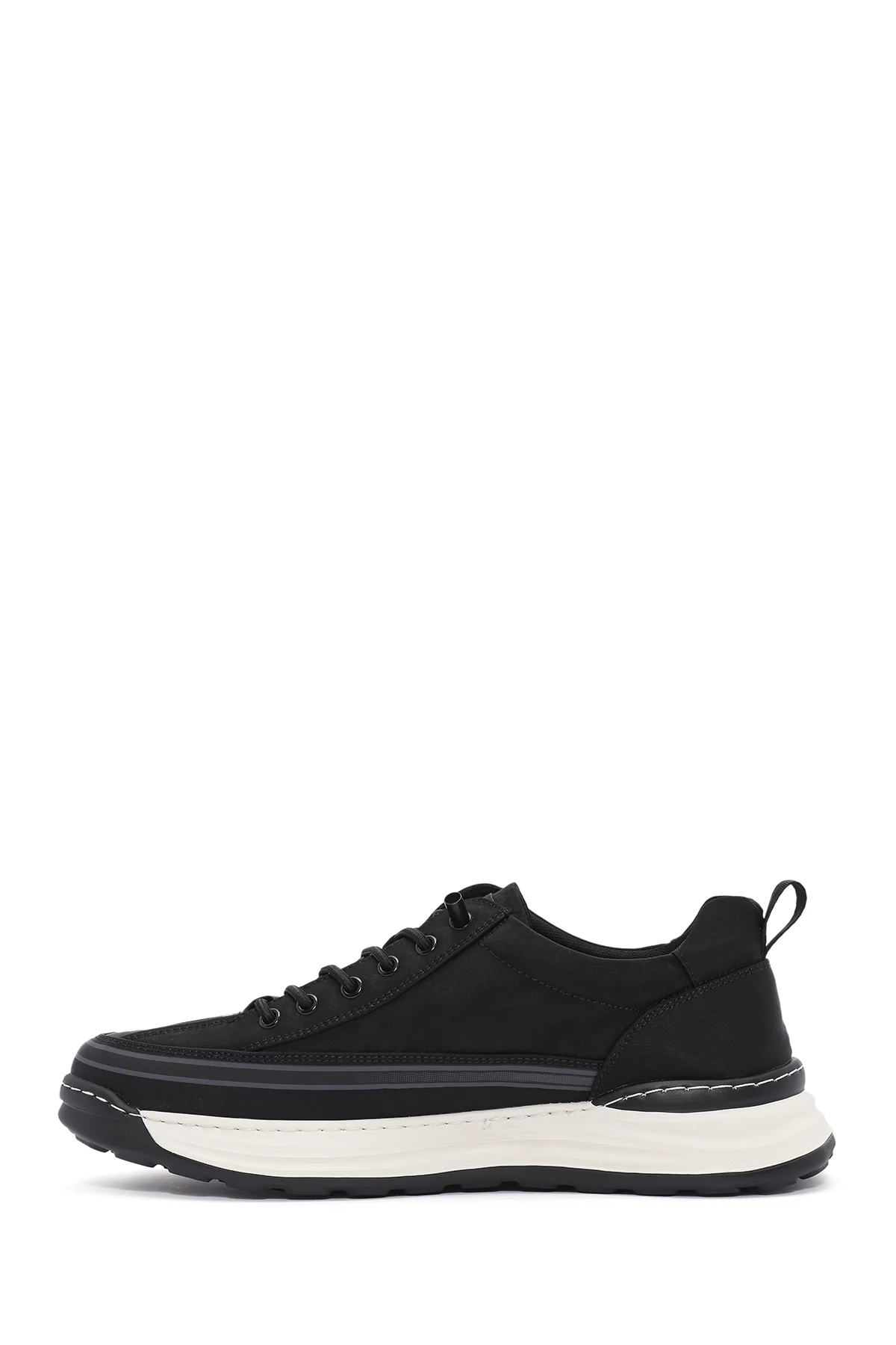 Erkek Siyah Bağcıklı Kalın Tabanlı Kumaş Sneaker - Image 3