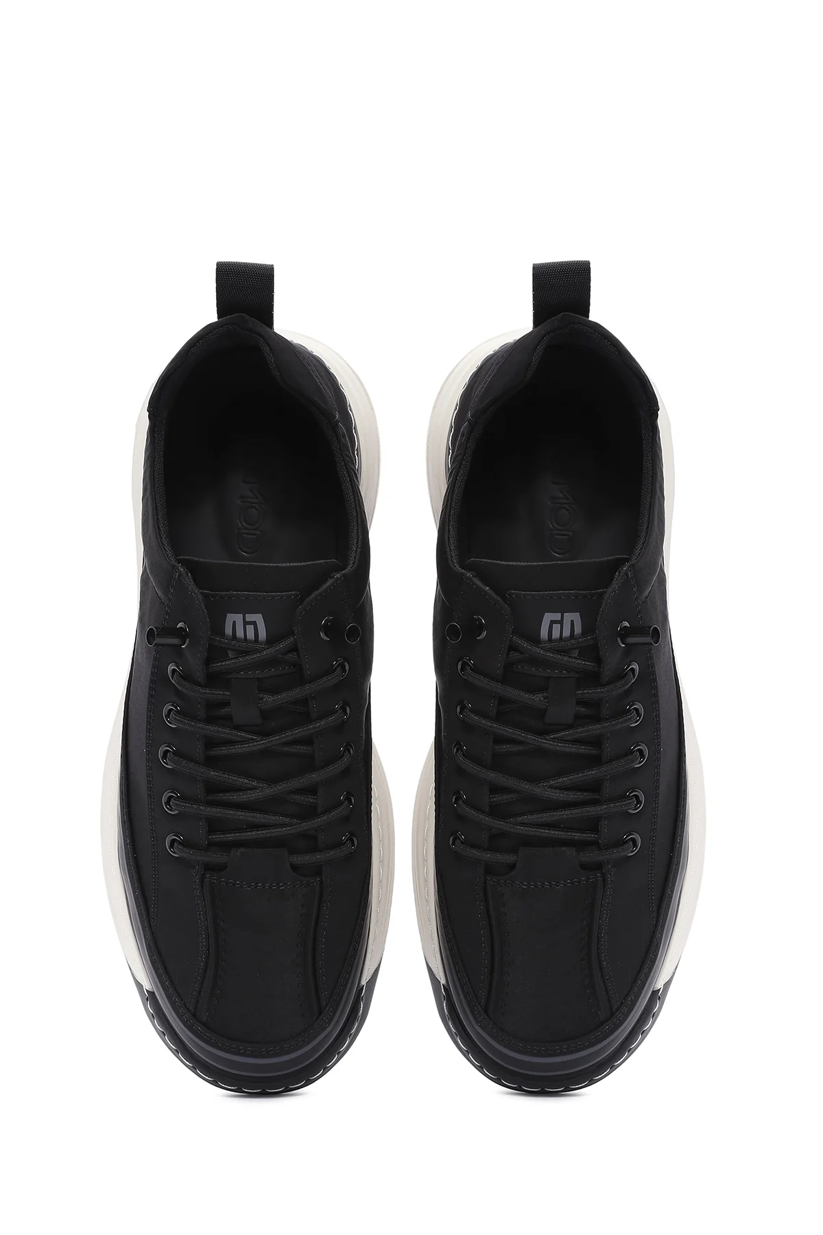 Erkek Siyah Bağcıklı Kalın Tabanlı Kumaş Sneaker - Image 4
