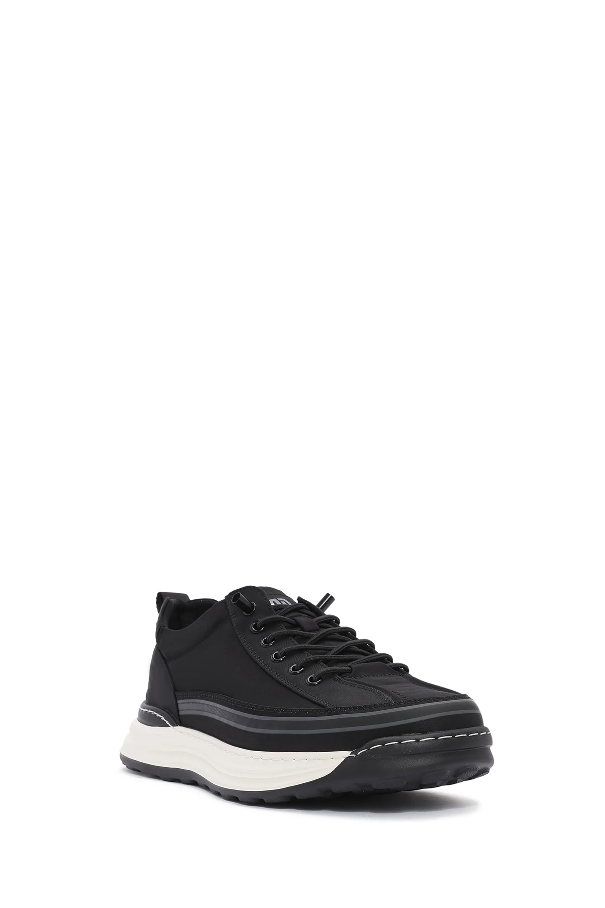 Erkek Siyah Bağcıklı Kalın Tabanlı Kumaş Sneaker - Image 7