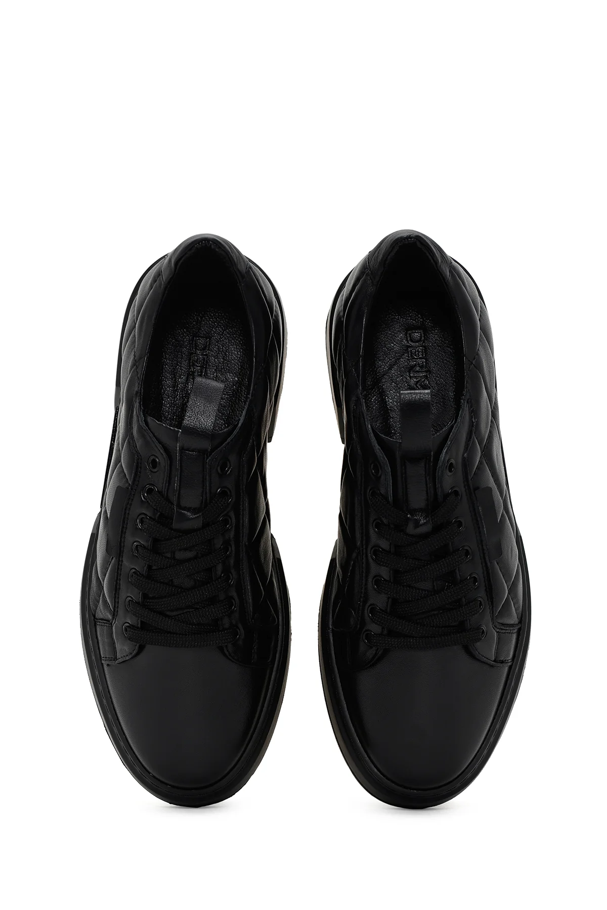 Erkek Siyah Bağcıklı Kapitone Deri Casual Sneaker - Image 6