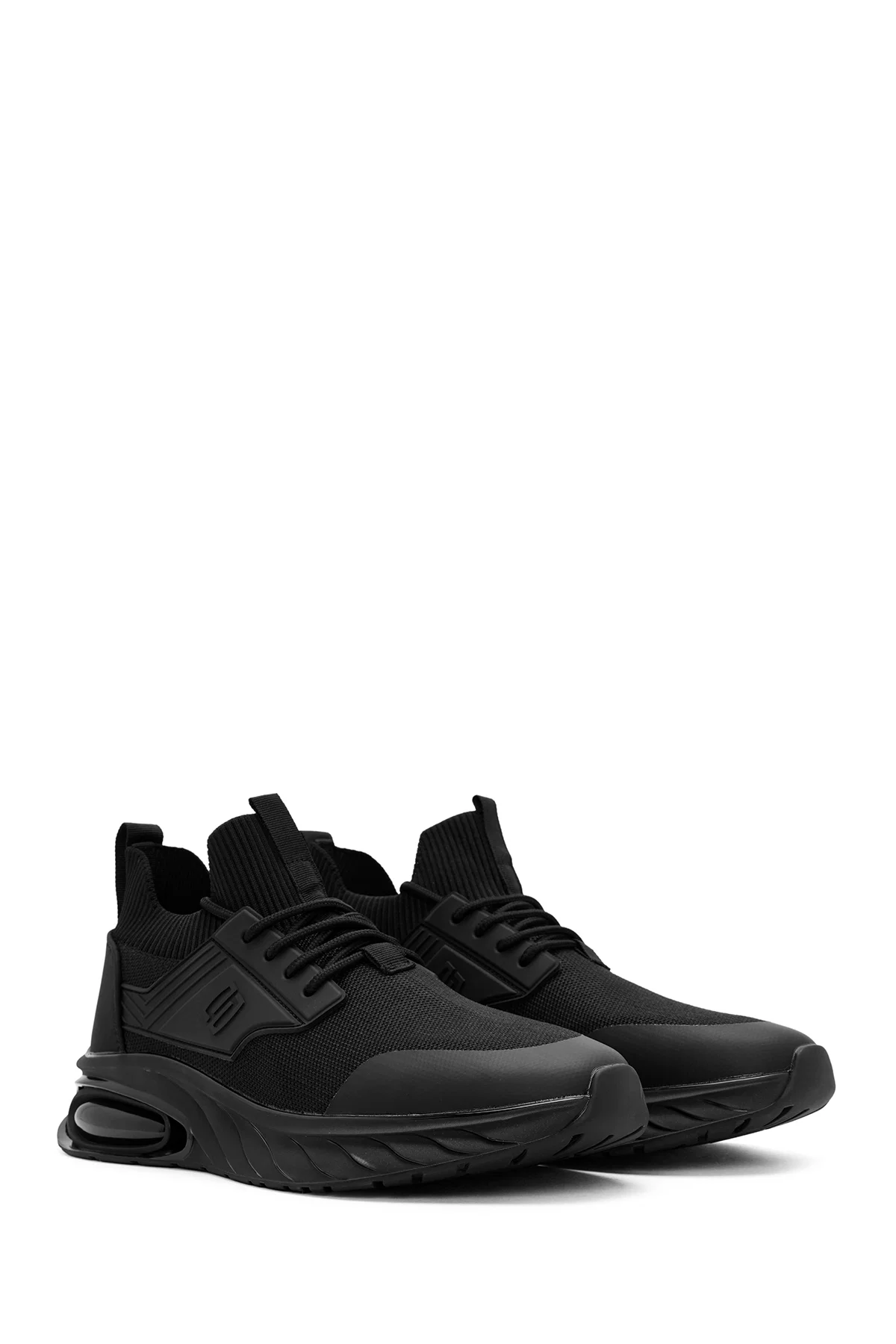 Erkek Siyah Bağcıklı Kumaş Sneaker - Image 3
