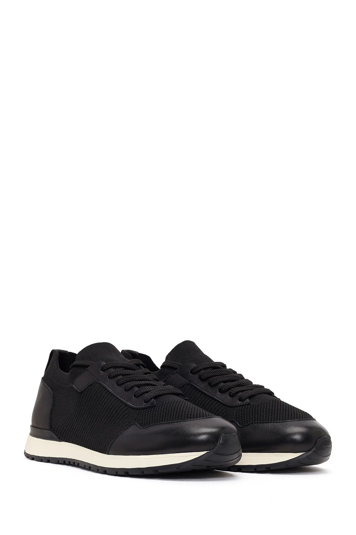 Erkek Siyah Bağcıklı Kumaş Sneaker - Image 2