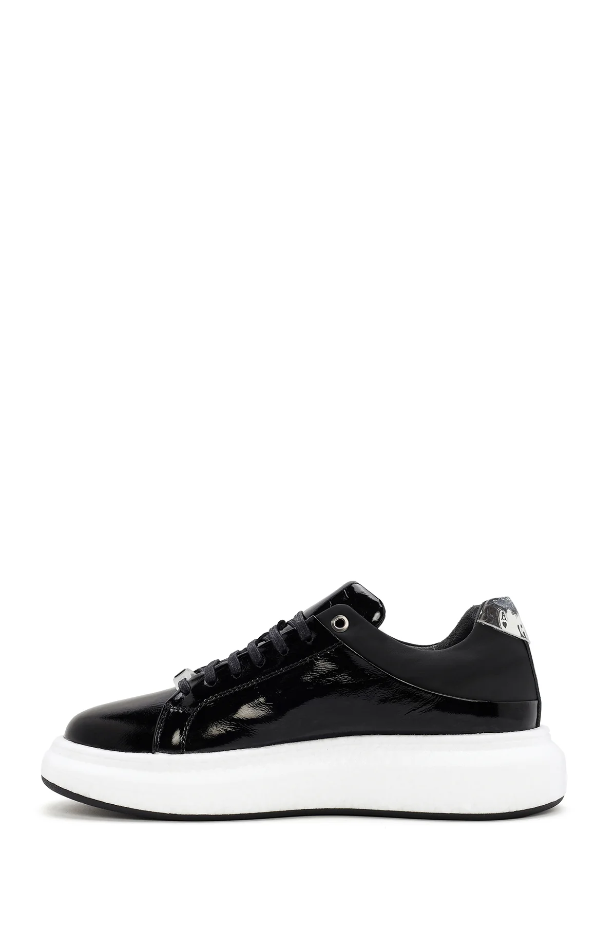 Erkek Siyah Bağcıklı Rugan Deri Sneaker - Image 2