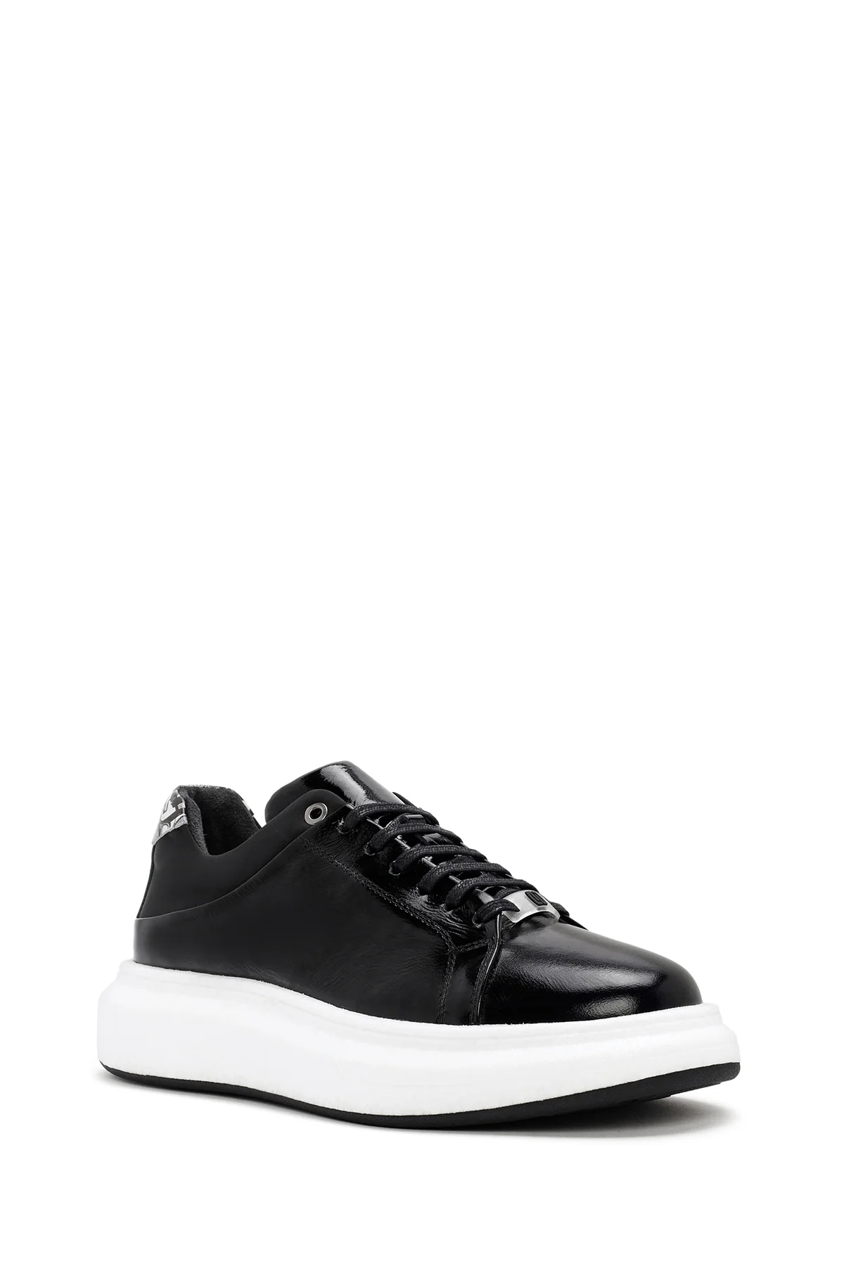 Erkek Siyah Bağcıklı Rugan Deri Sneaker - Image 6