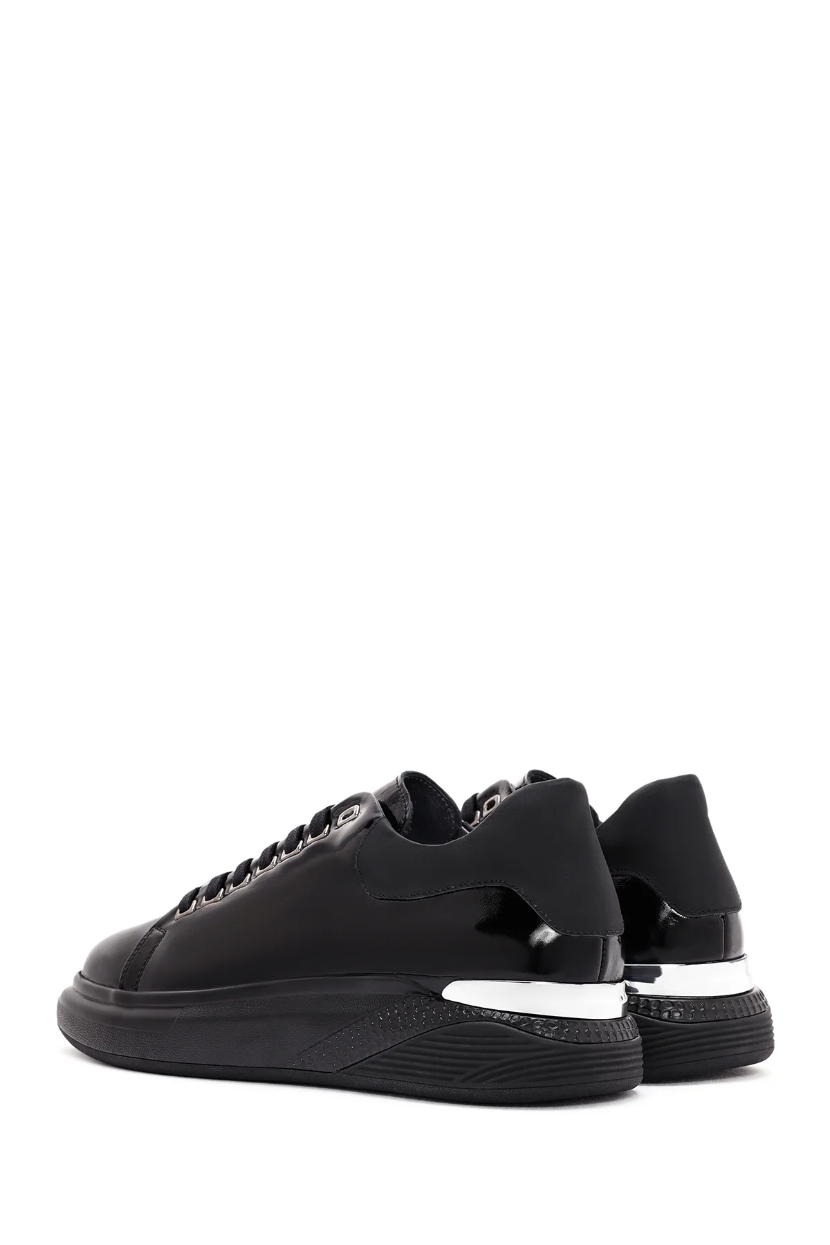 Erkek Siyah Bağcıklı Rugan Deri Sneaker - Image 5