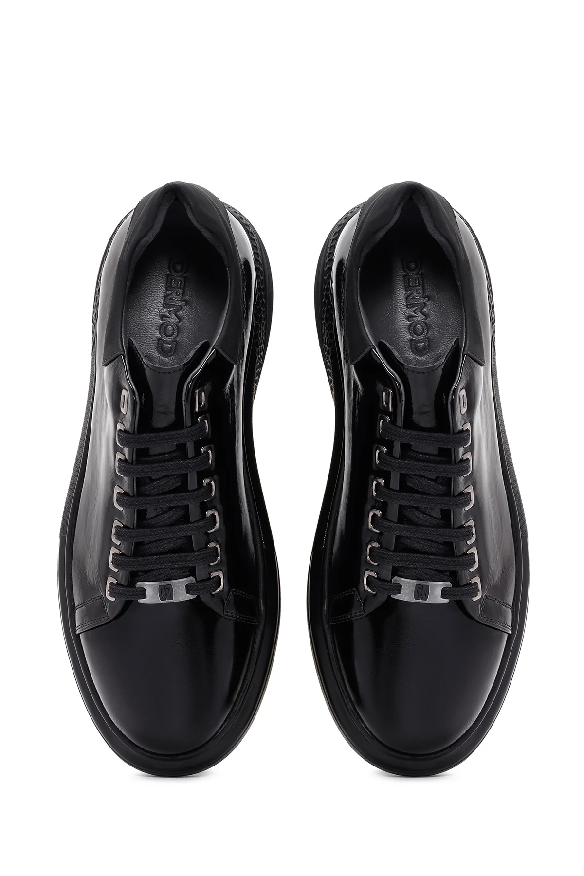 Erkek Siyah Bağcıklı Rugan Deri Sneaker - Image 7