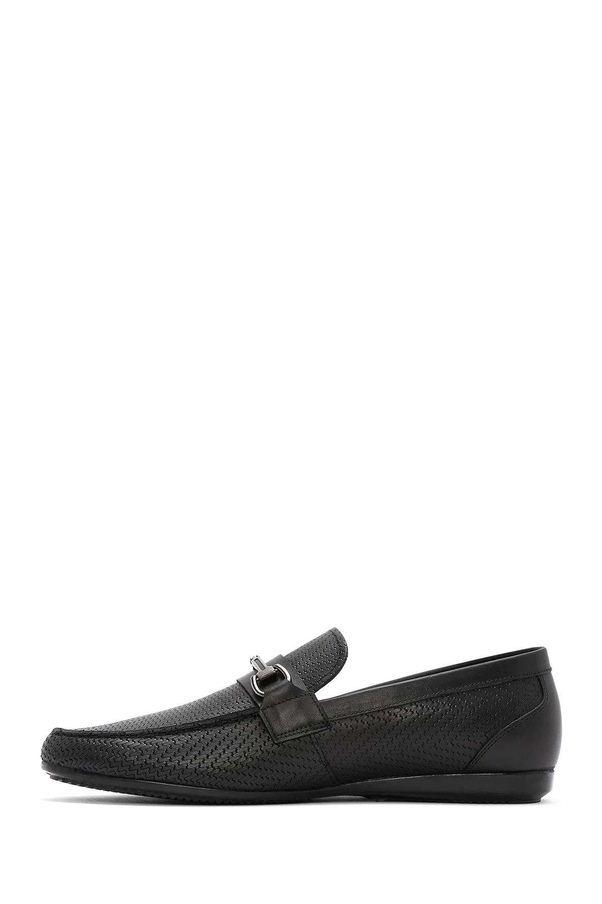 Erkek Siyah Baskılı Deri Casual Loafer - Image 2
