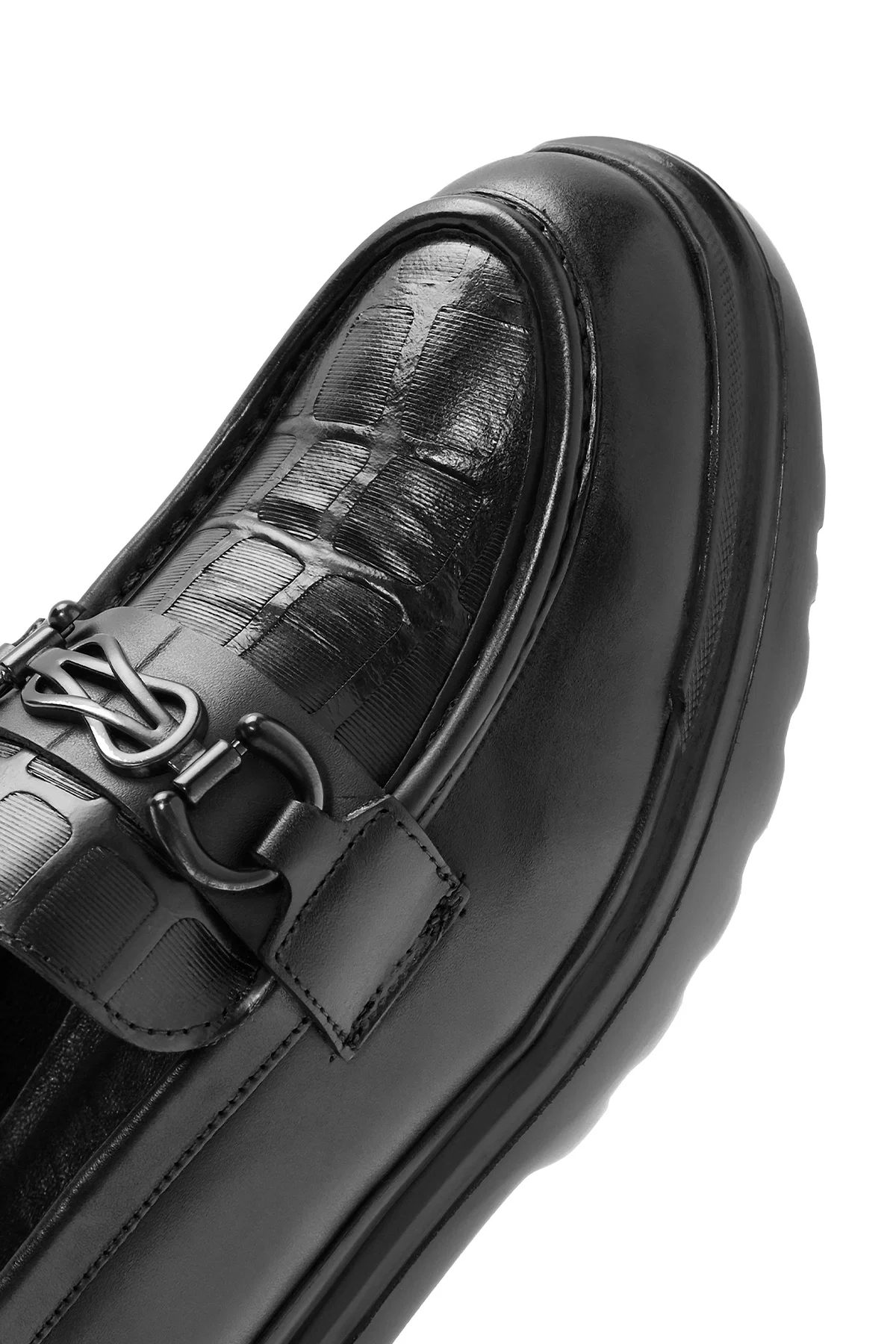 Erkek Siyah Baskılı Toka Detaylı Deri Loafer - Image 10