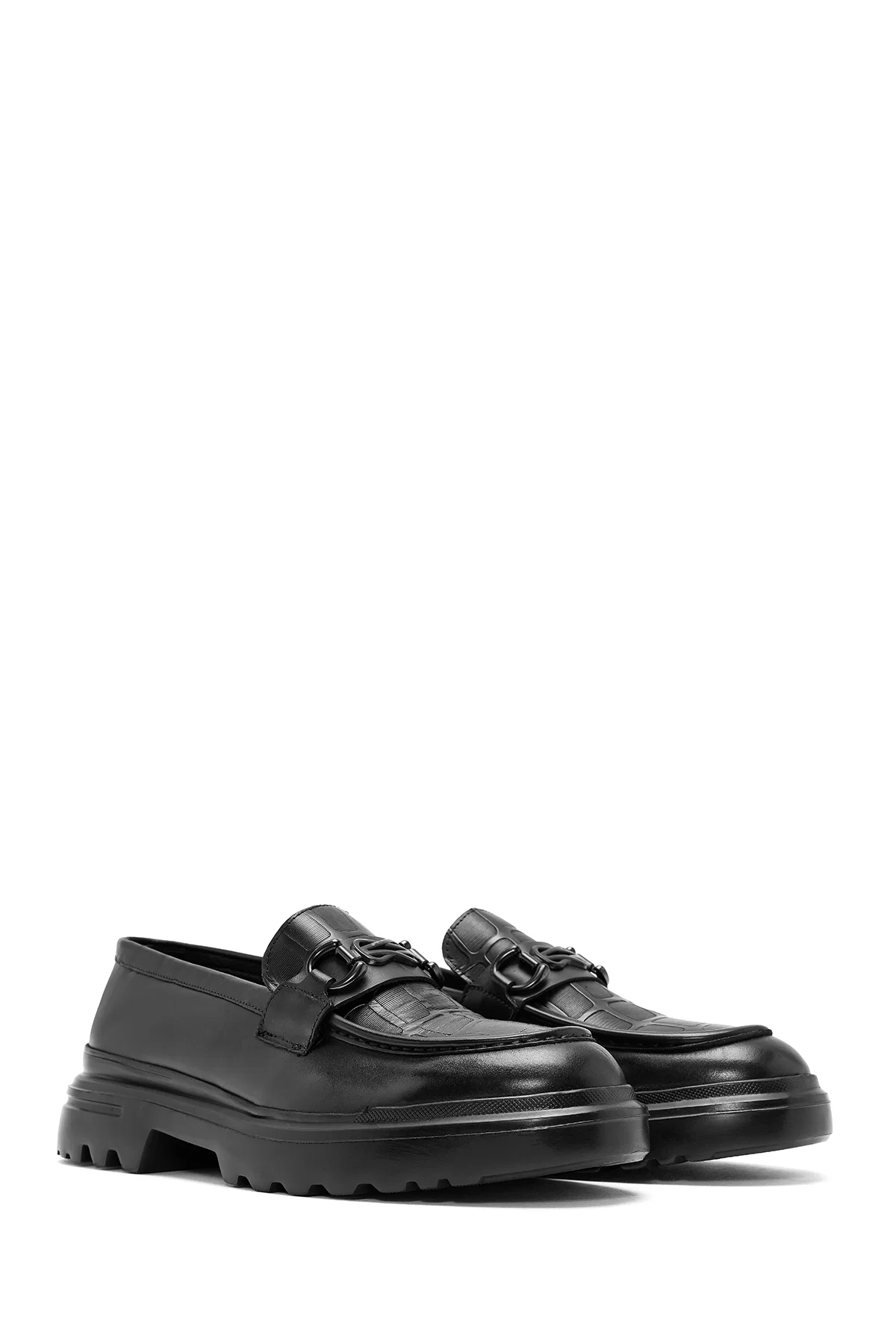 Erkek Siyah Baskılı Toka Detaylı Deri Loafer - Image 3