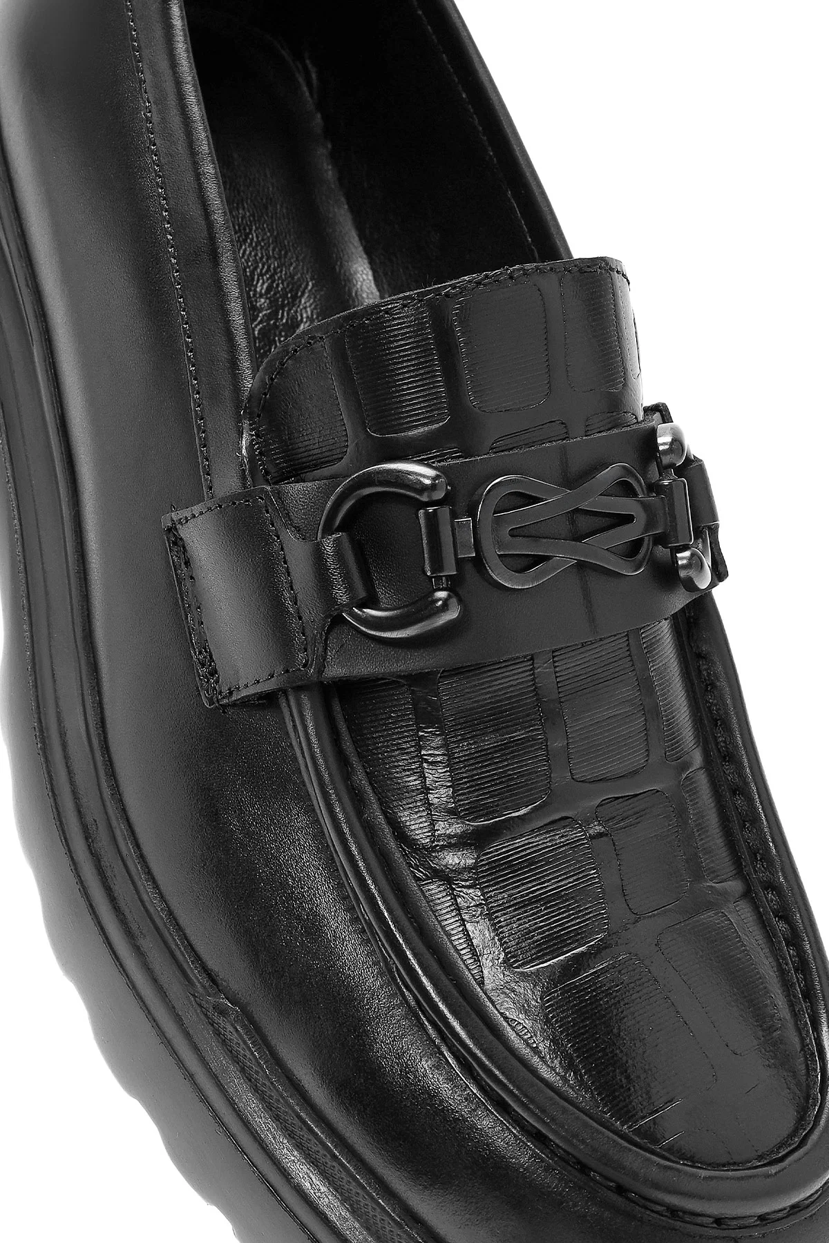 Erkek Siyah Baskılı Toka Detaylı Deri Loafer - Image 9