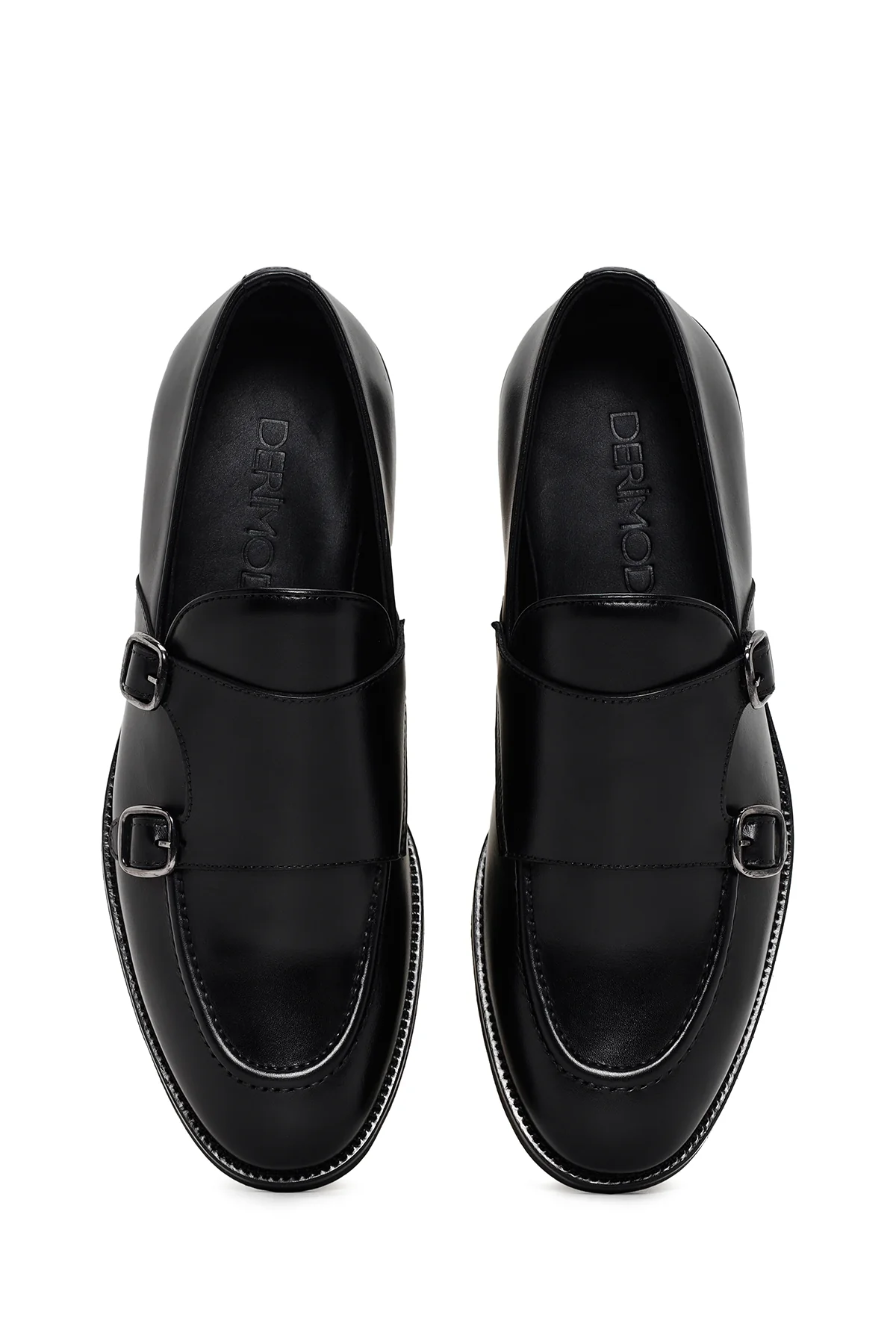 Erkek Siyah Çift Tokalı Deri Casual Loafer - Image 5