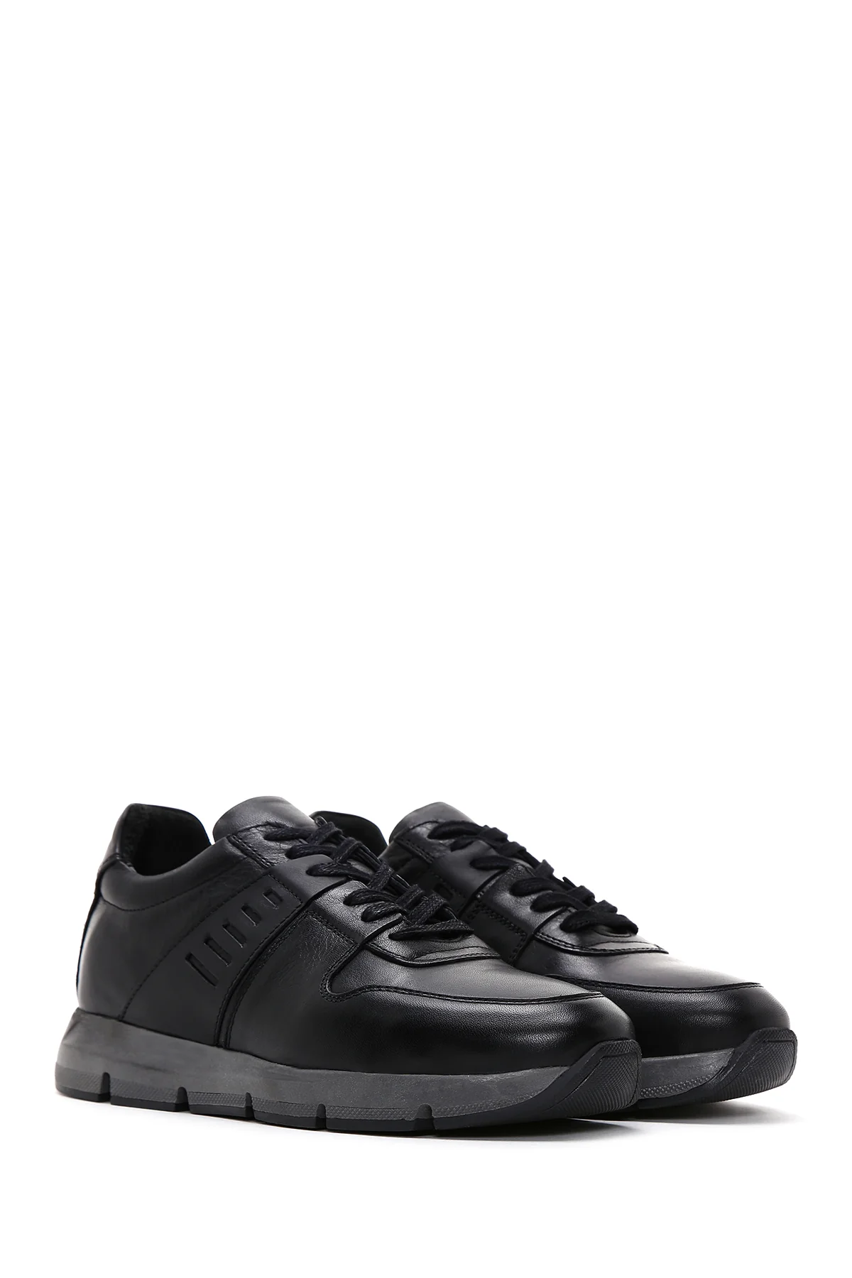 Erkek Siyah Deri Casual Casual Sneaker - Image 3