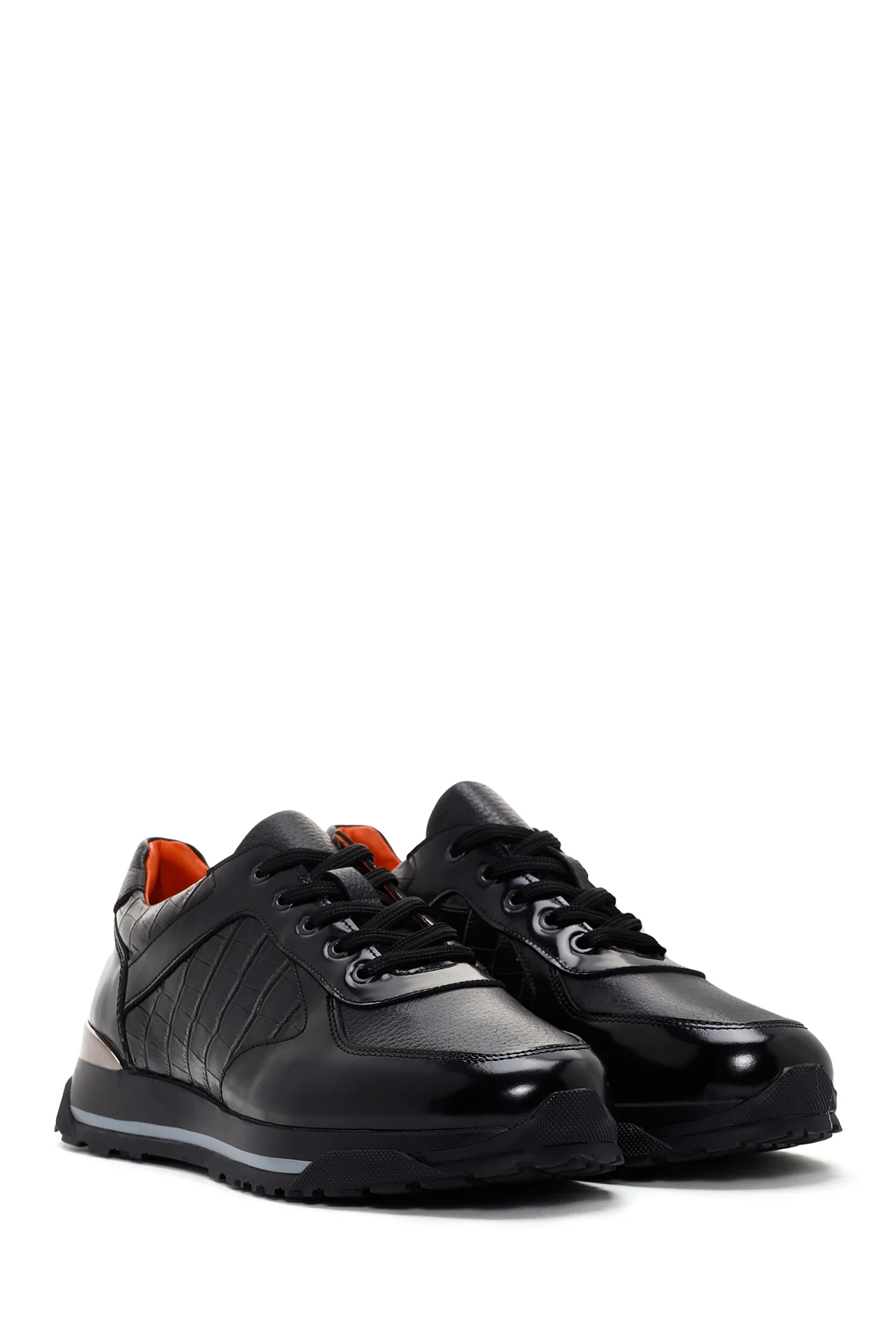 Erkek Siyah Deri Casual Sneaker - Image 3