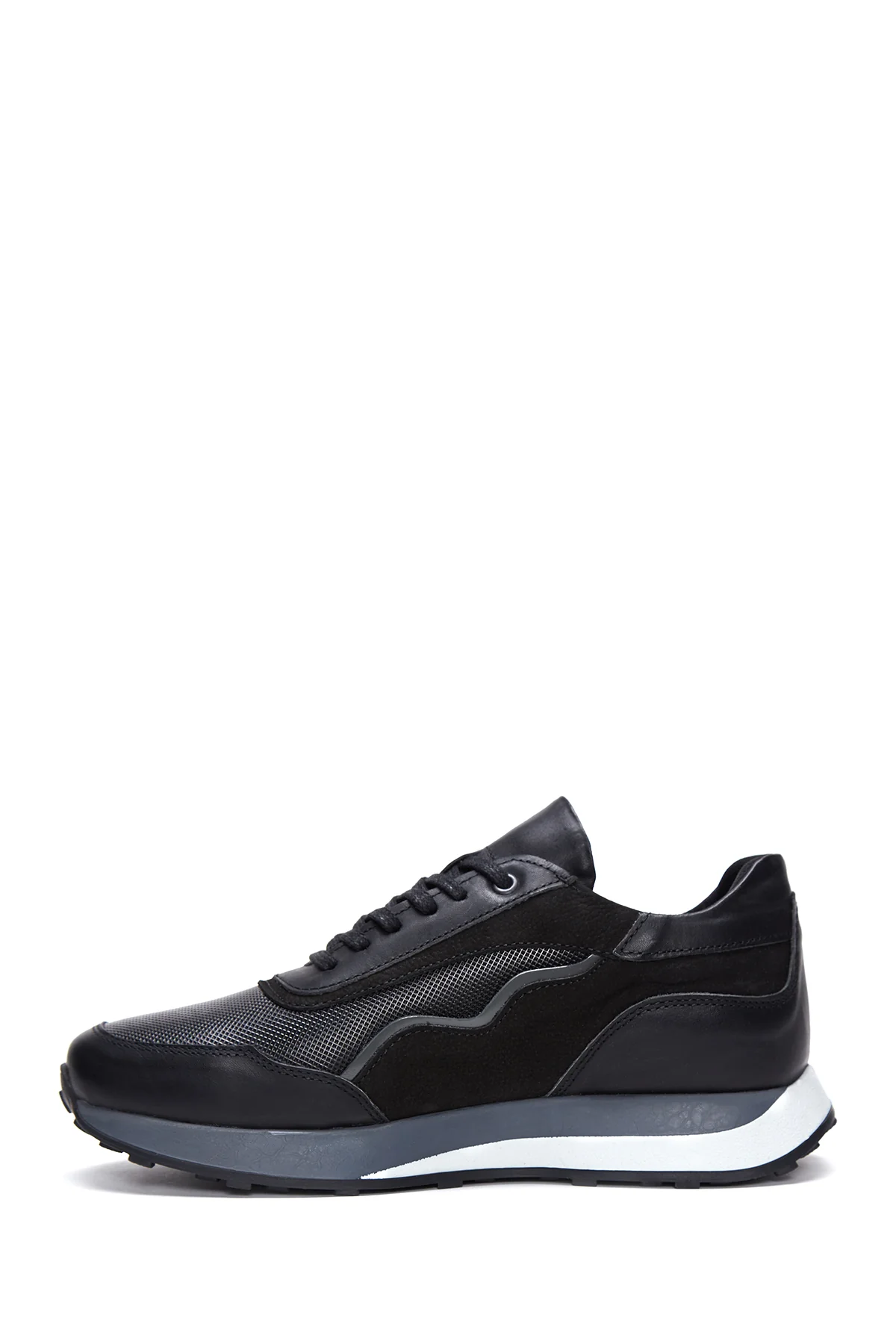 Erkek Siyah Deri Detaylı Sneaker - Image 2