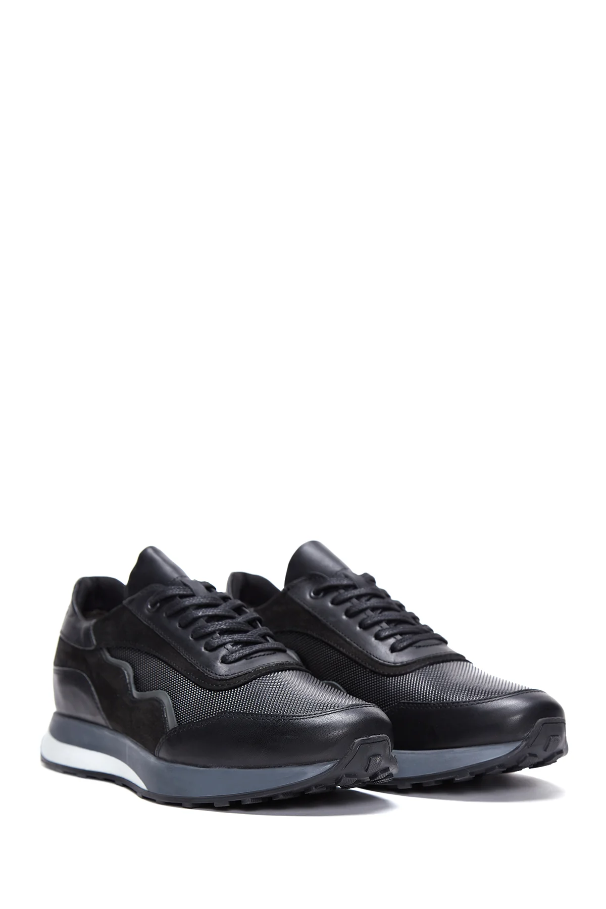 Erkek Siyah Deri Detaylı Sneaker - Image 3
