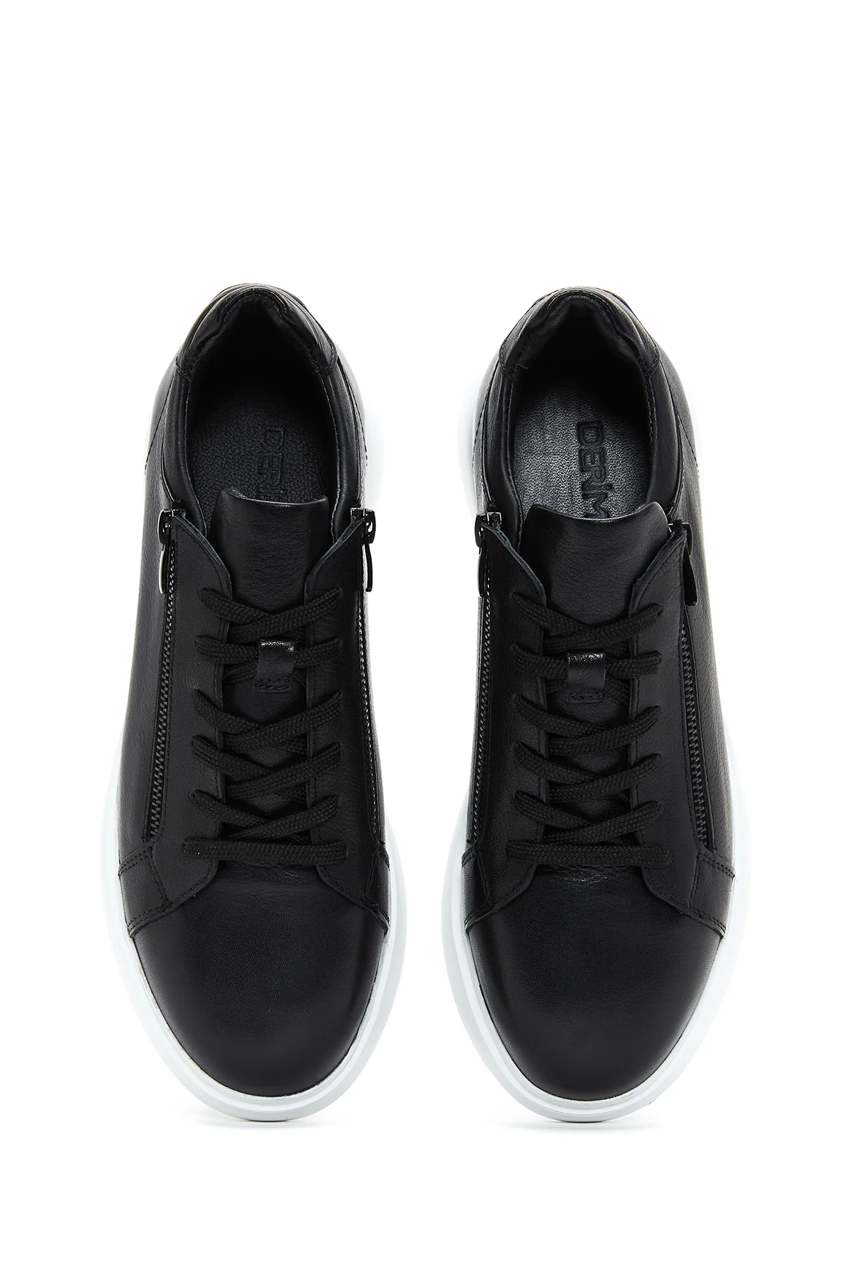 Erkek Siyah Deri Fermuar Detaylı Kalın Tabanlı Sneaker - Image 6