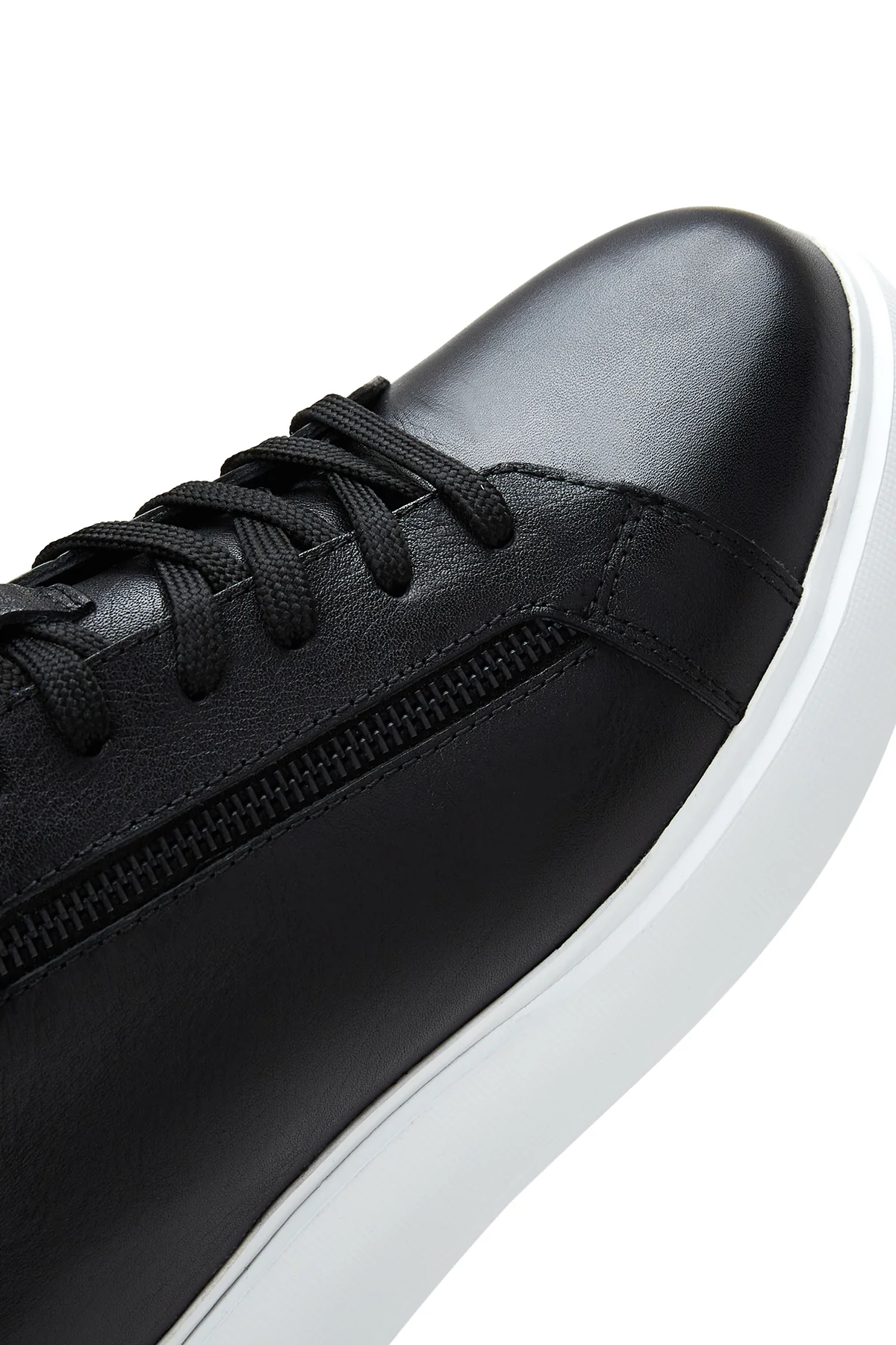 Erkek Siyah Deri Fermuar Detaylı Kalın Tabanlı Sneaker - Image 8