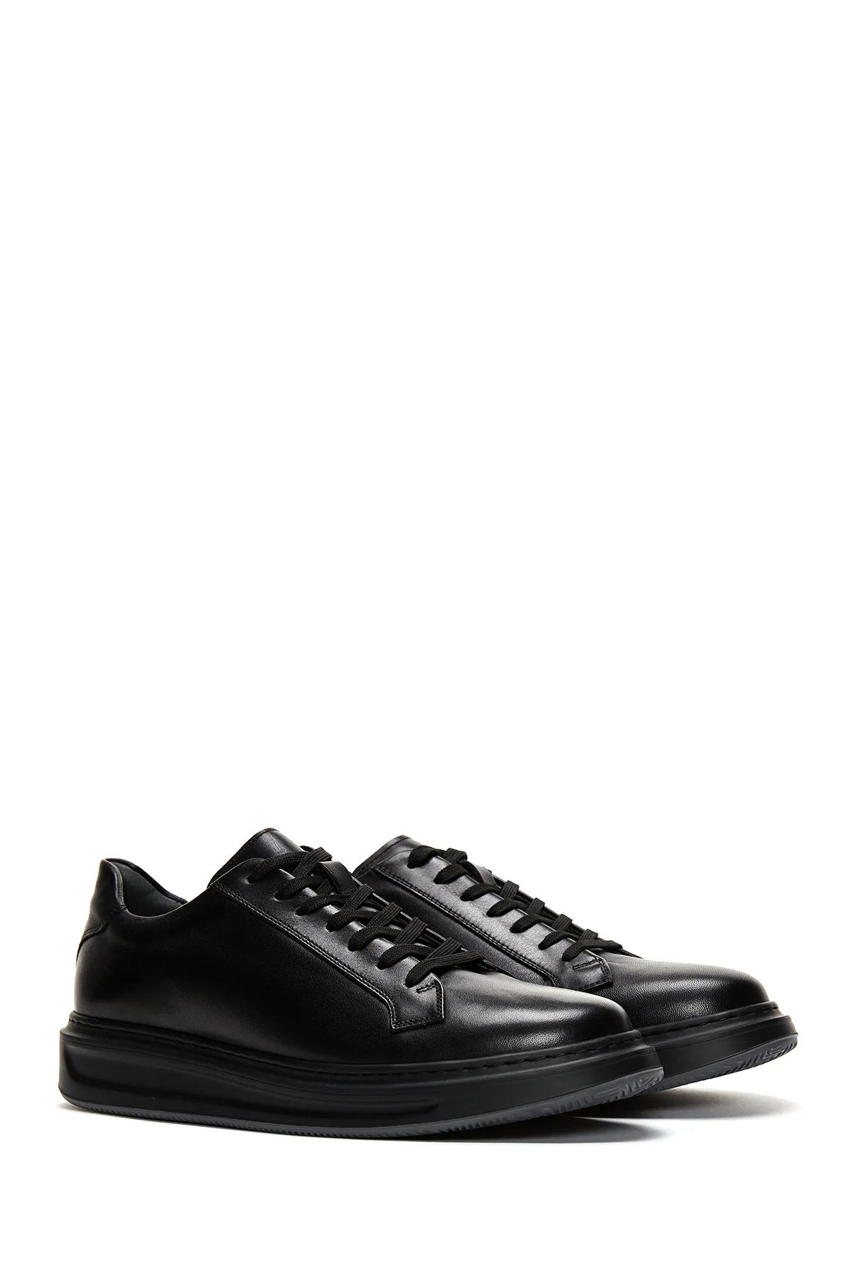 Erkek Siyah Deri Kalın Tabanlı Sneaker - Image 3