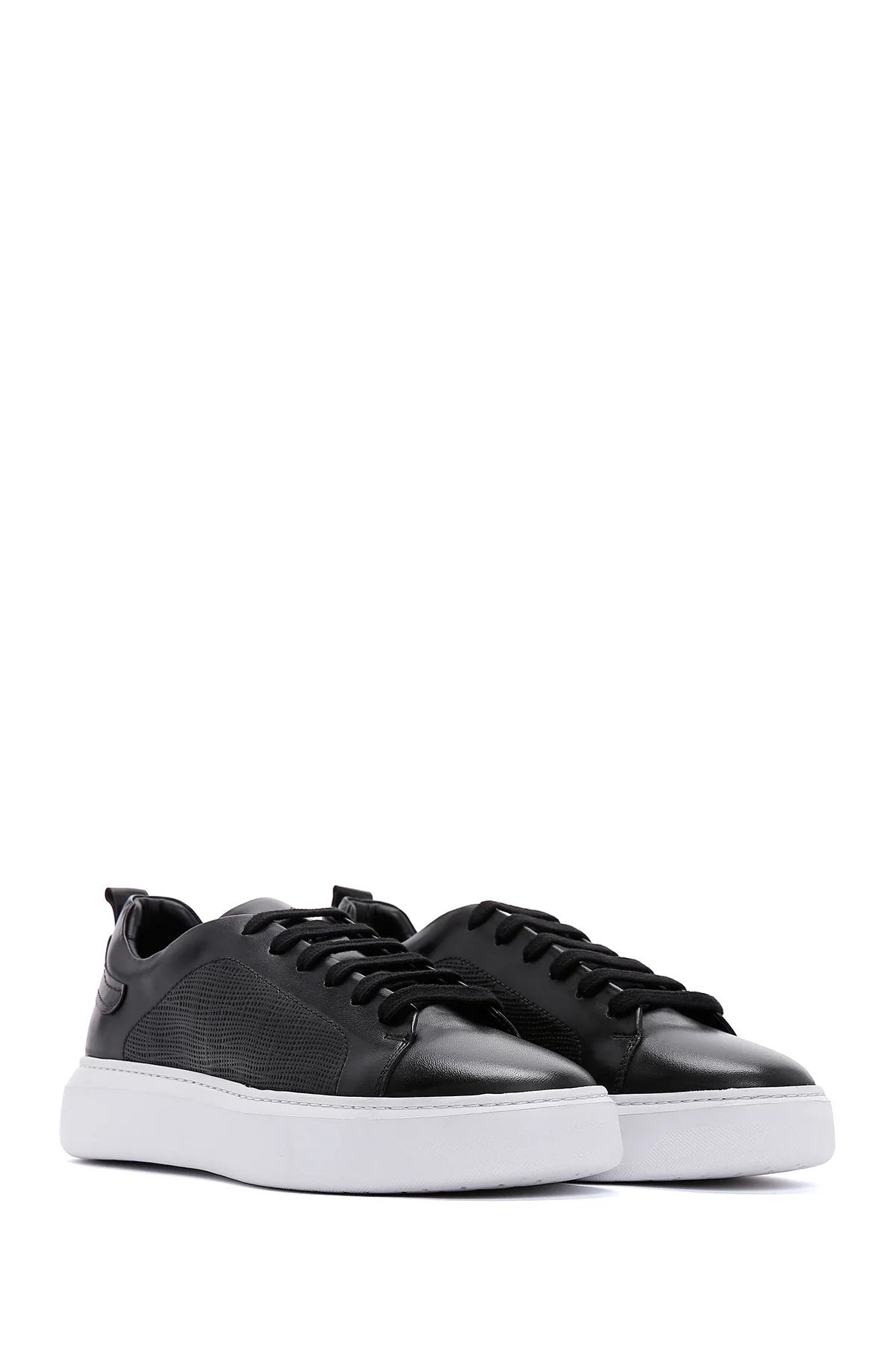 Erkek Siyah Deri Kalın Tabanlı Sneaker - Image 3
