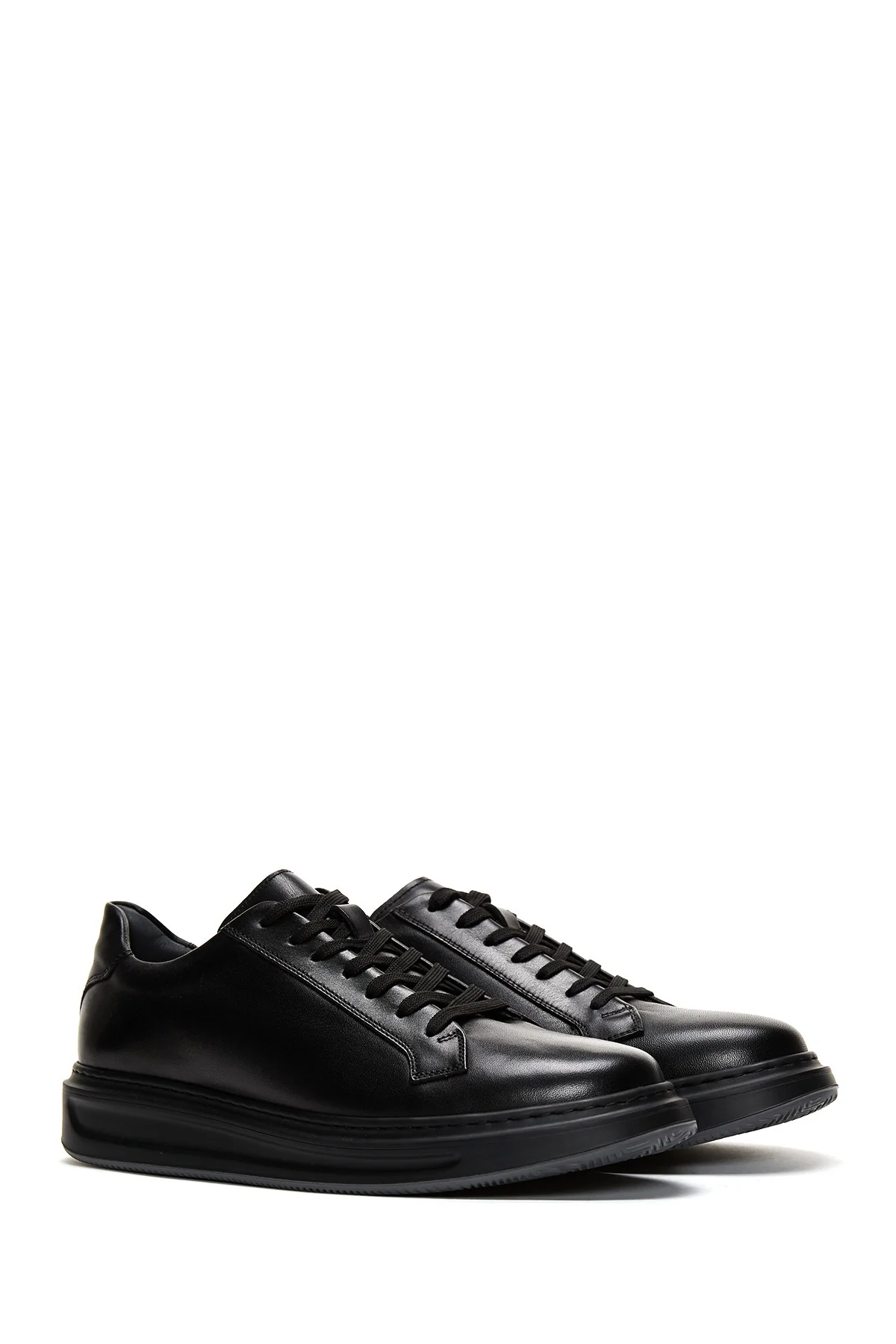 Erkek Siyah Deri Kalın Tabanlı Sneaker - Image 3