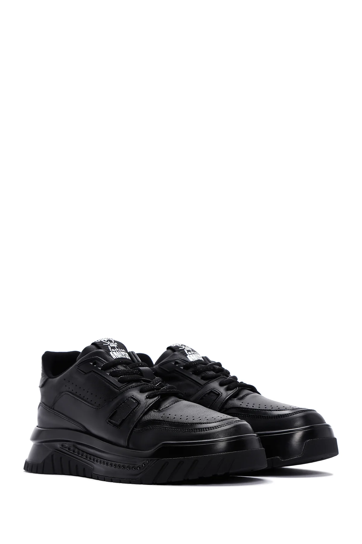 Erkek Siyah Deri Kalın Tabanlı Sneaker - Image 3