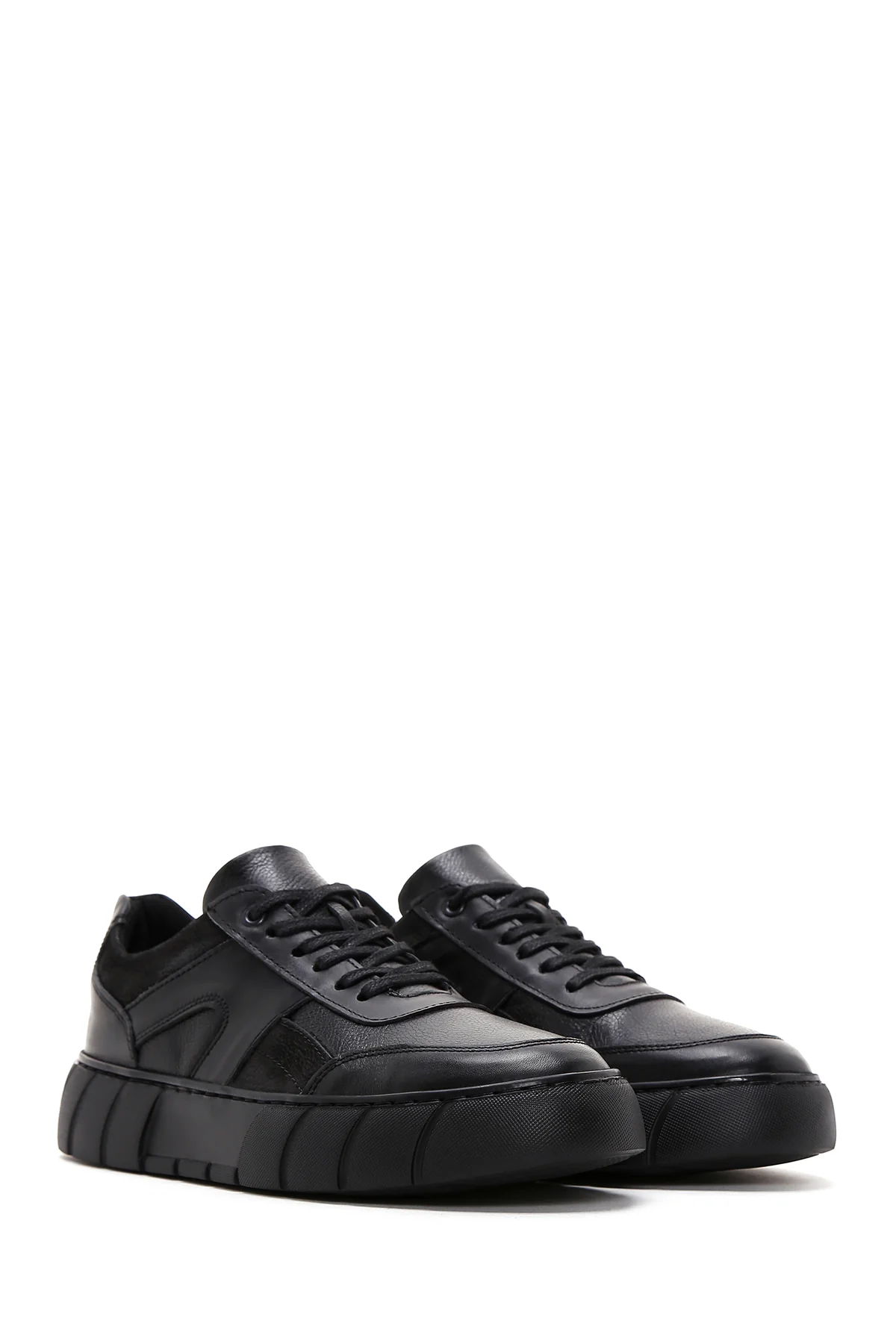 Erkek Siyah Deri Kalın Tabanlı Sneaker - Image 3