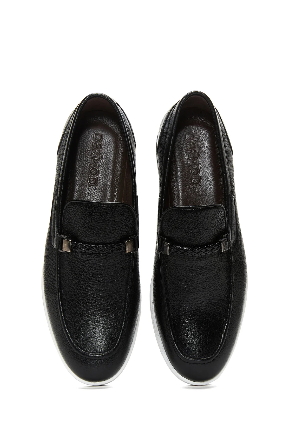 Erkek Siyah Deri Örgü Detaylı Casual Loafer - Image 6