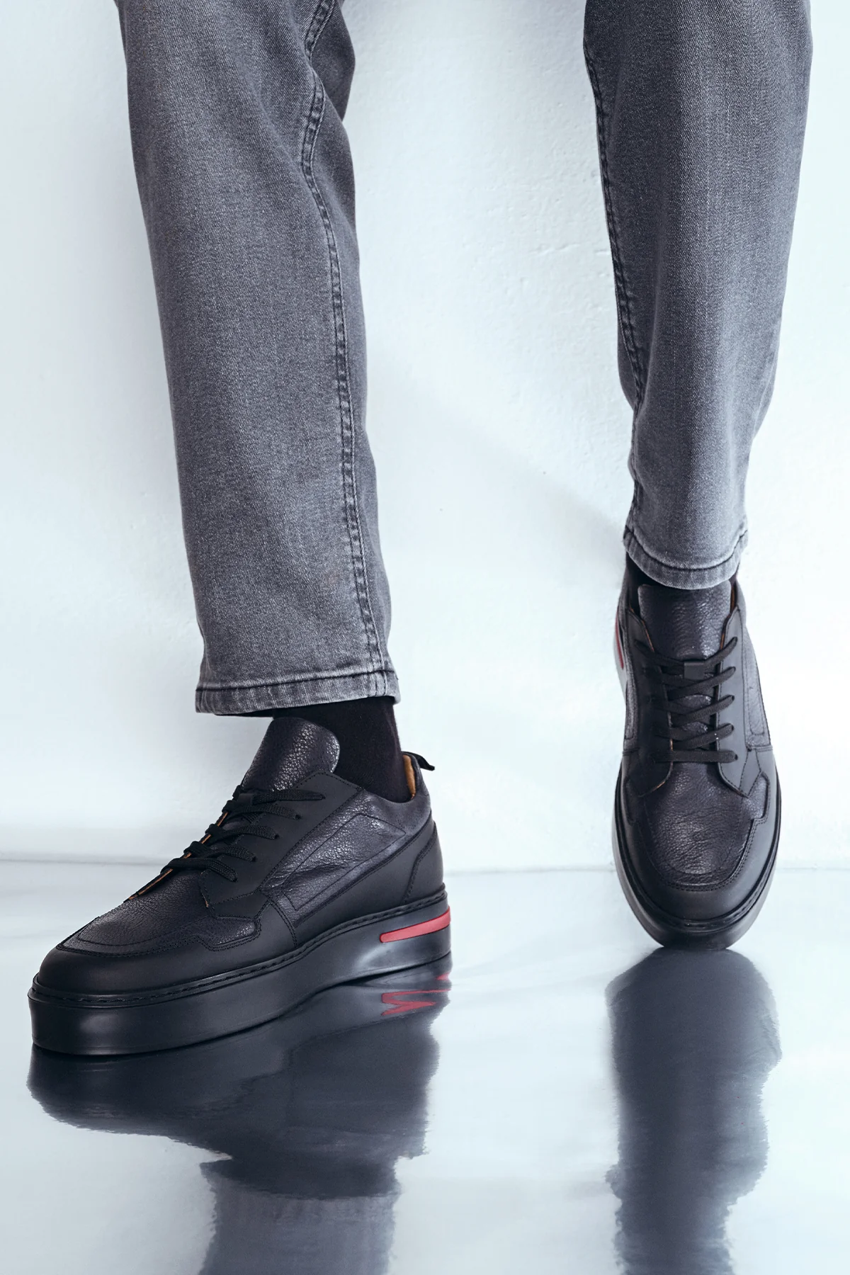 Erkek Siyah Deri Sneaker - Image 2