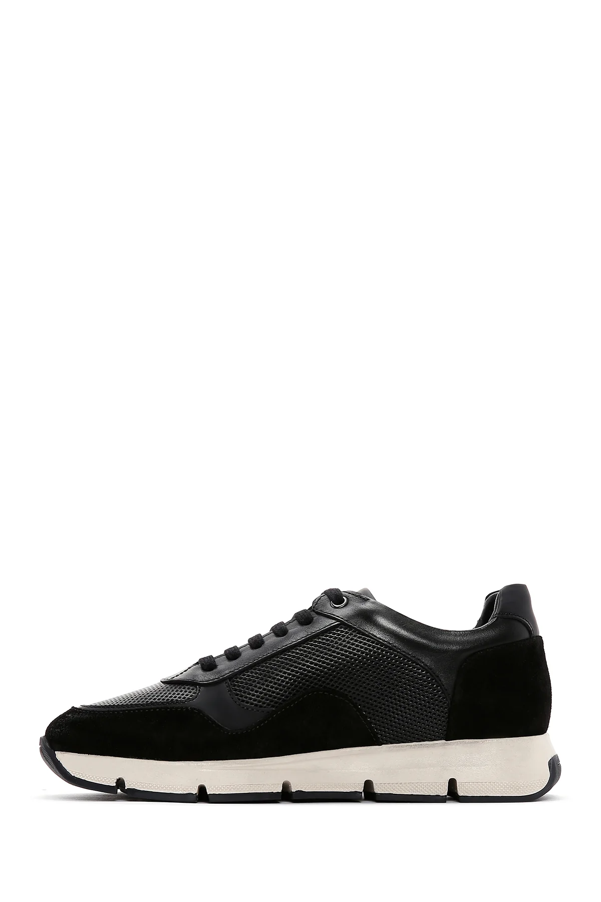 Erkek Siyah Deri Süet Detaylı Sneaker - Image 2