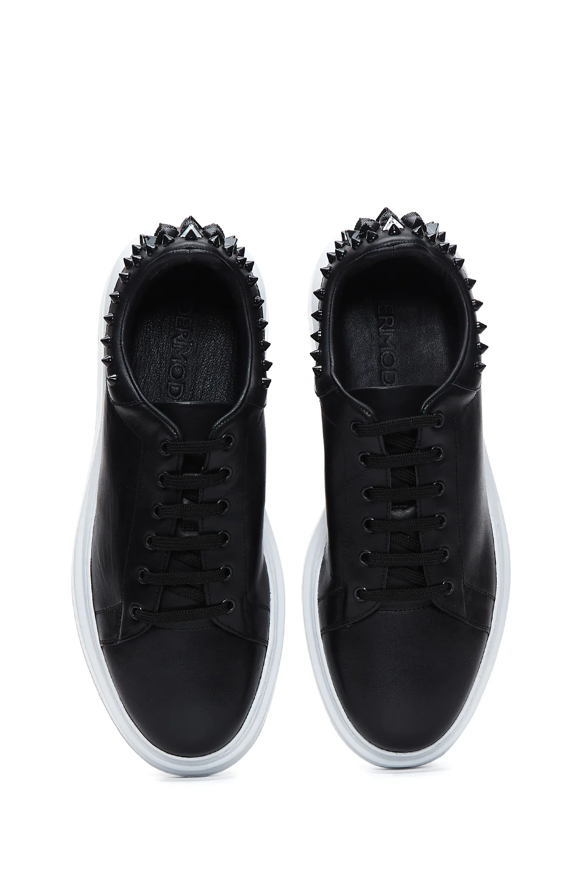 Erkek Siyah Deri Zımba Detaylı Kalın Tabanlı Sneaker - Image 6
