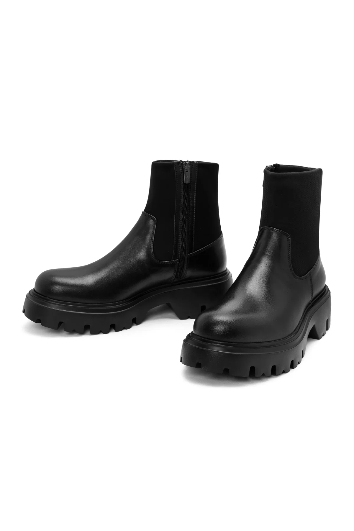 Erkek Siyah Fermuarlı Kalın Tabanlı Deri Casual Bot - Image 4