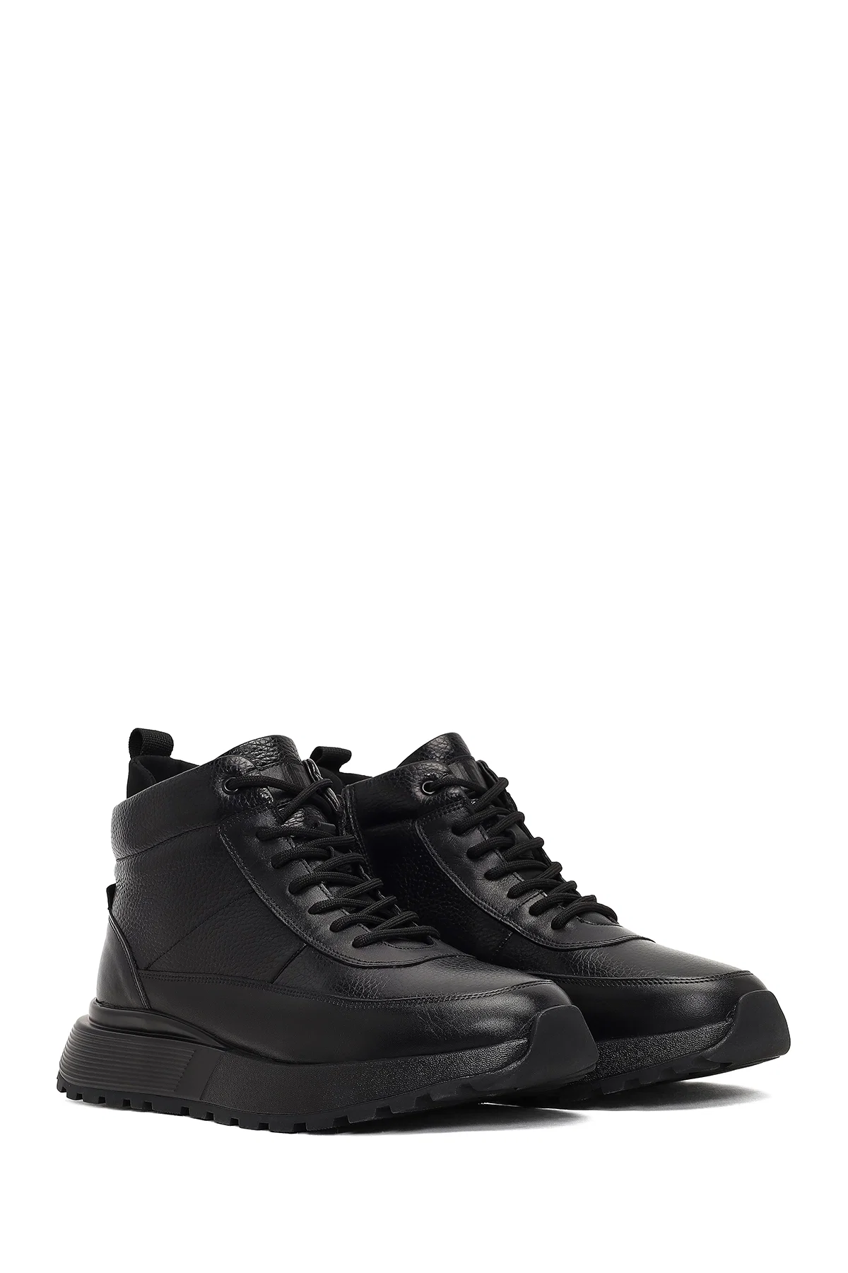 Erkek Siyah Fermuarlı Kalın Tabanlı Deri Spor Bot - Image 2