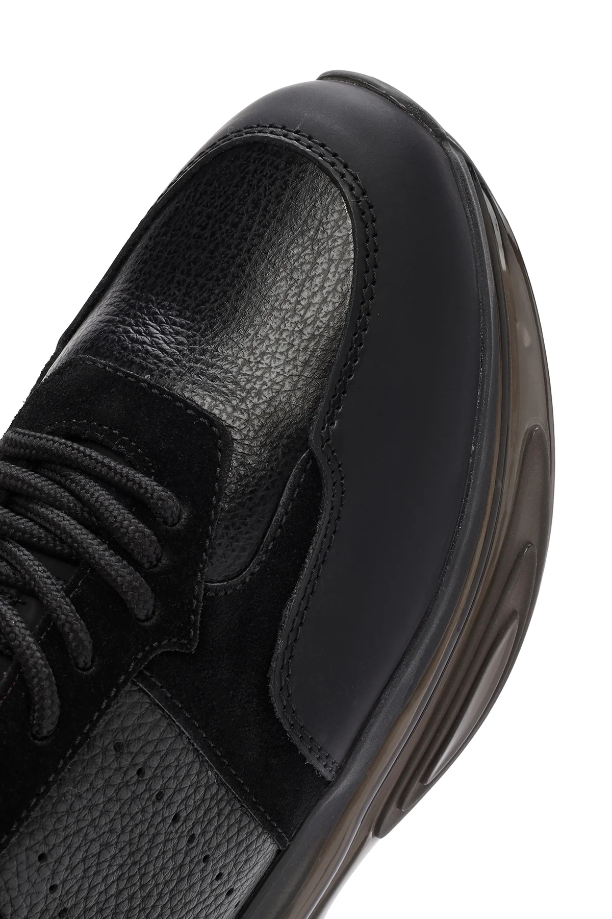 Erkek Siyah Kalın Tabanlı Bağcıklı Deri Casual Sneaker - Image 10