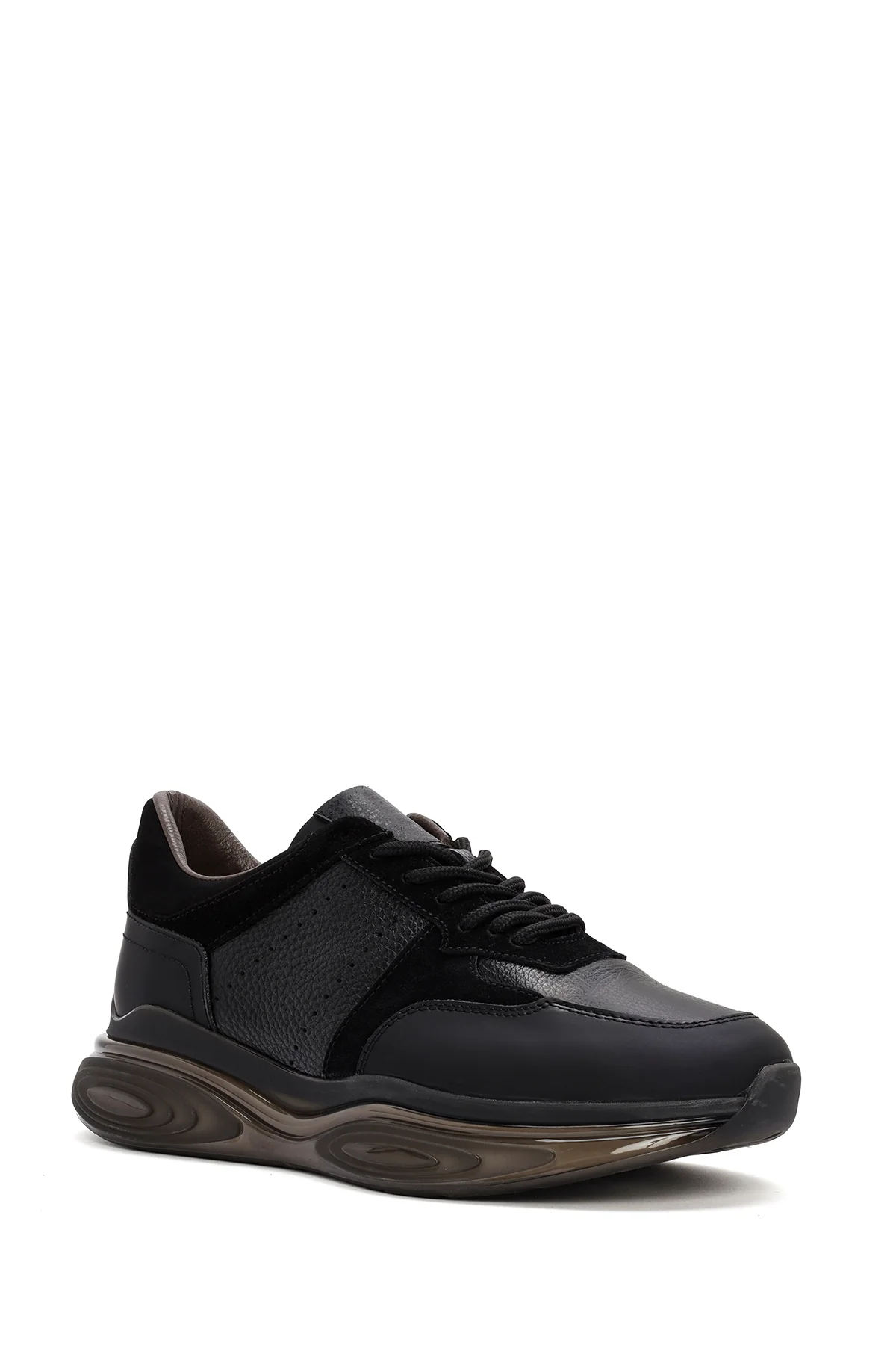 Erkek Siyah Kalın Tabanlı Bağcıklı Deri Casual Sneaker - Image 6