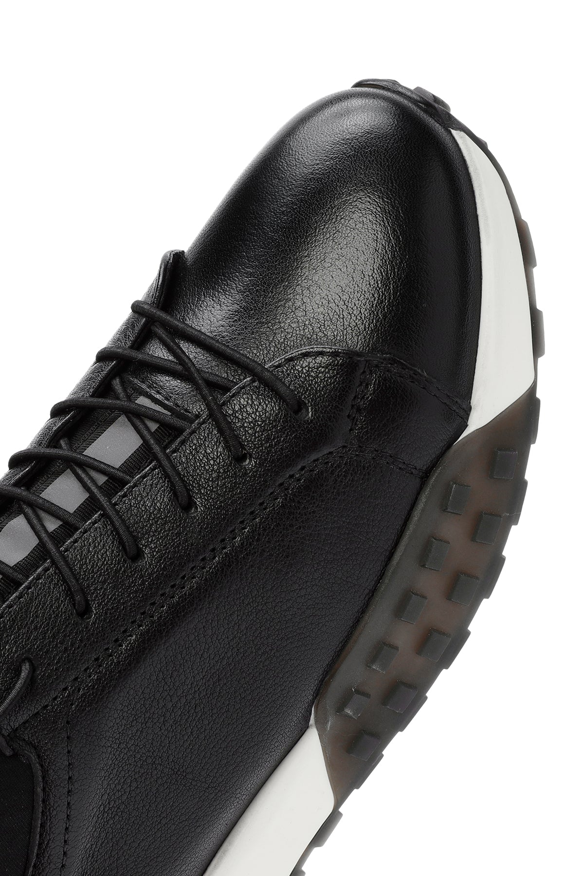Erkek Siyah Kalın Tabanlı Bağcıklı Deri Casual Sneaker - Image 9