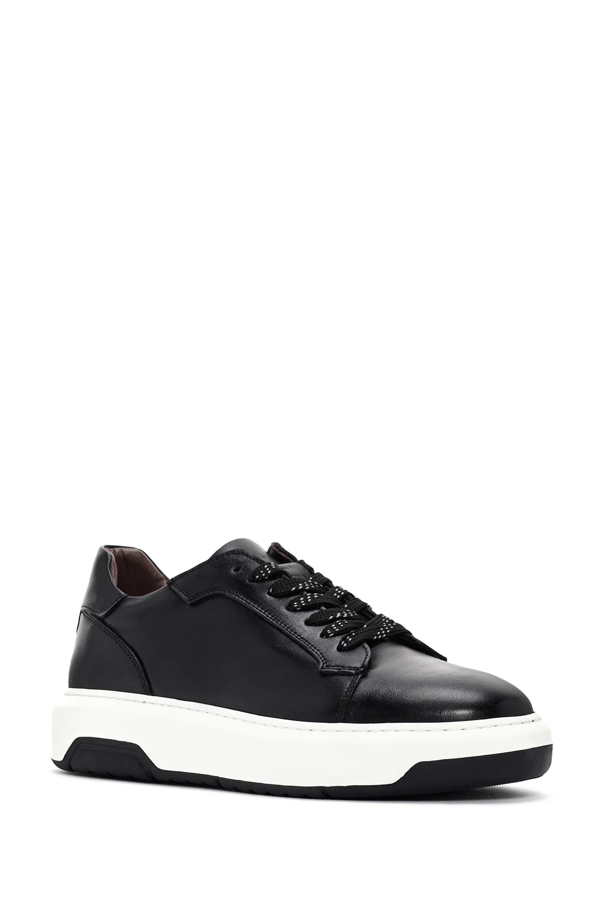 Erkek Siyah Kalın Tabanlı Bağcıklı Deri Sneaker - Image 6
