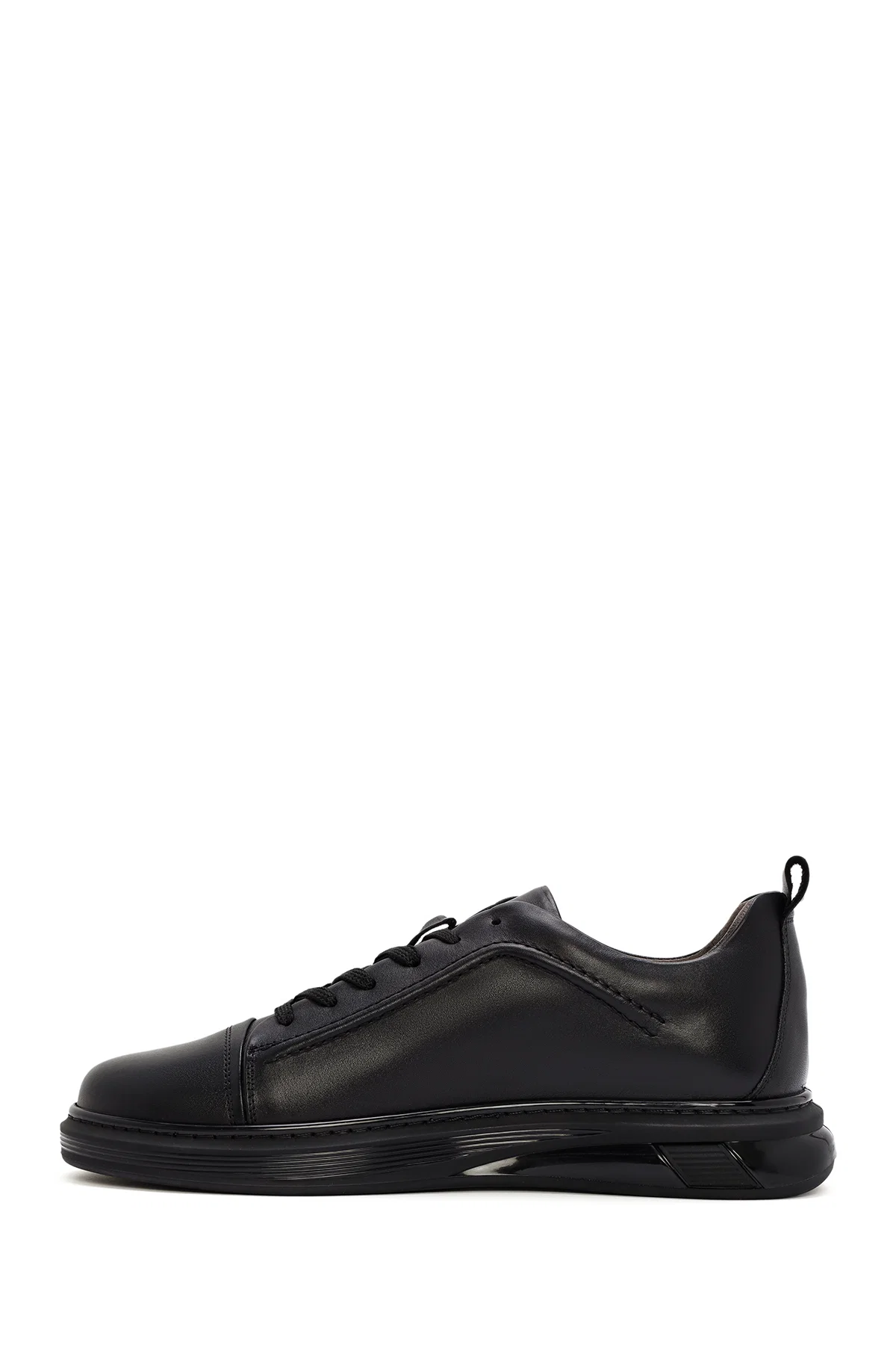 Erkek Siyah Kalın Tabanlı Bağcıklı Deri Sneaker - Image 2